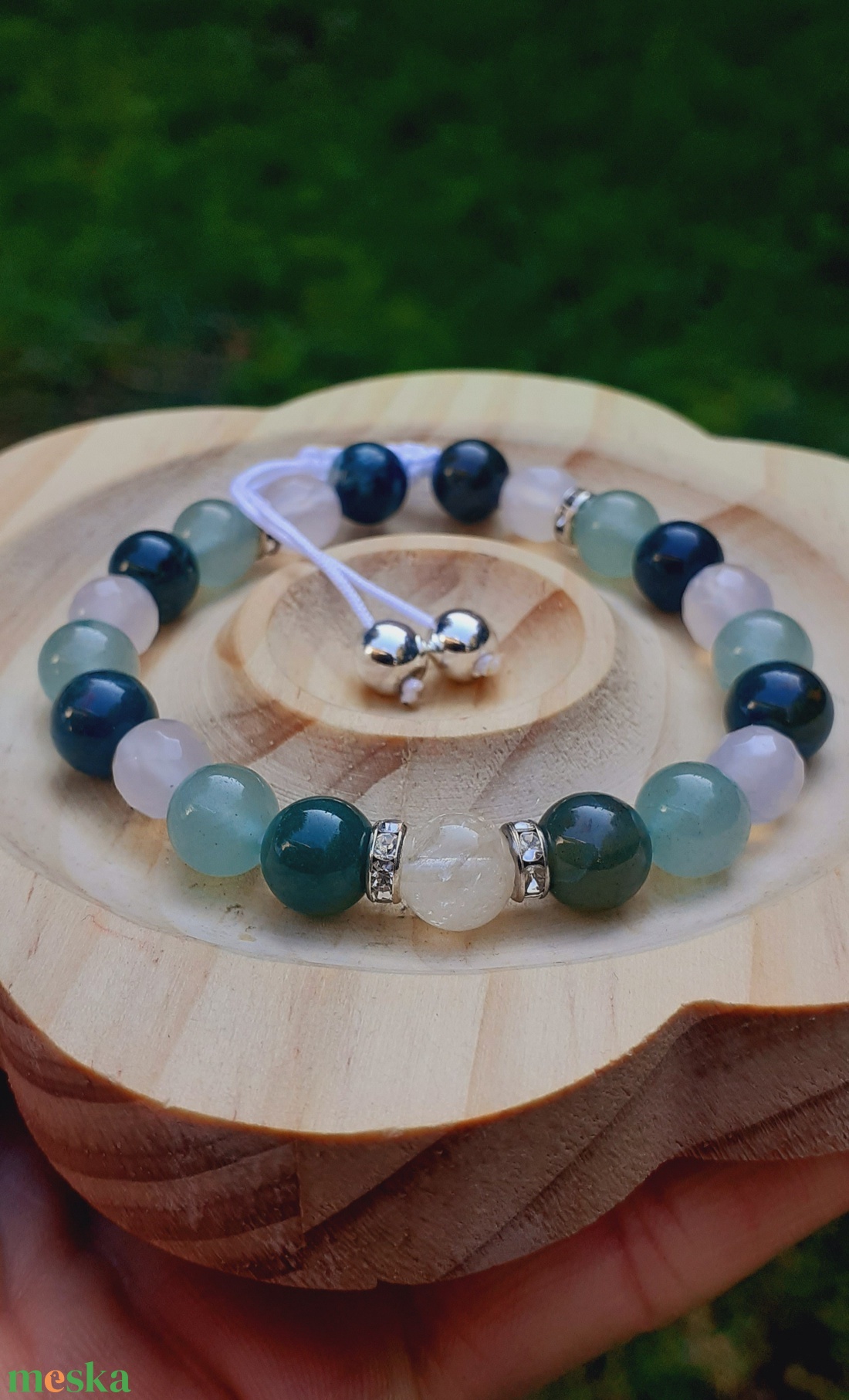 Bőségvonzó állítható női karkötő citrinnel, mohaacháttal, aventurinnal és fehér acháttal - ékszer - karkötő - gyöngyös karkötő - Meska.hu