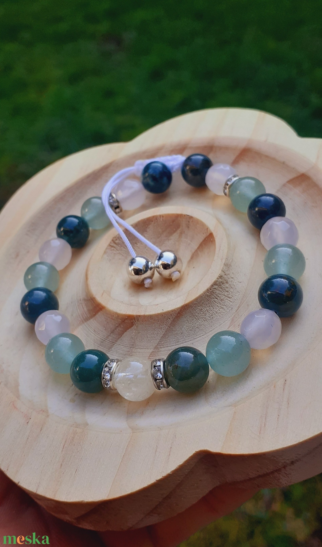 Bőségvonzó állítható női karkötő citrinnel, mohaacháttal, aventurinnal és fehér acháttal - ékszer - karkötő - gyöngyös karkötő - Meska.hu