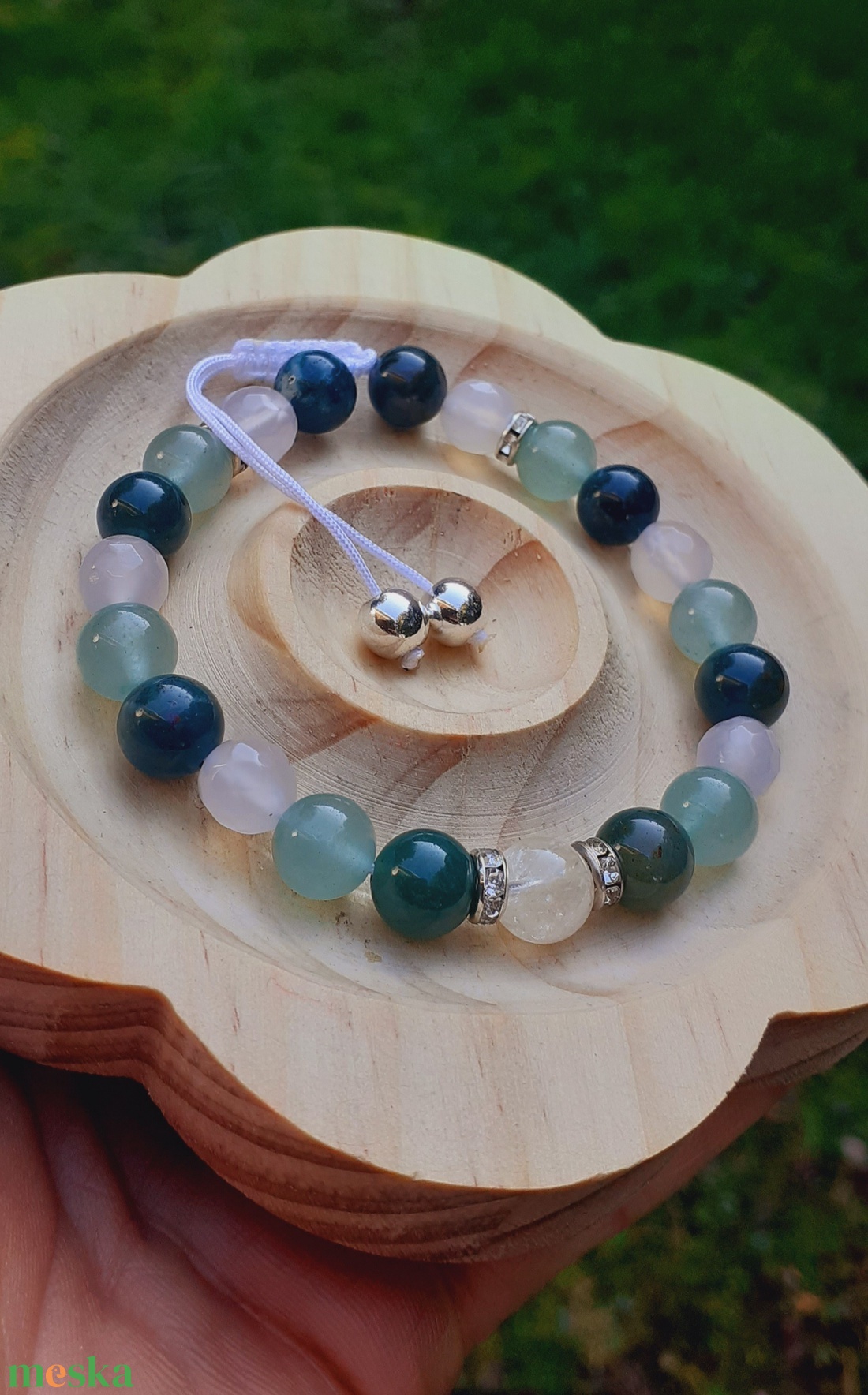 Bőségvonzó állítható női karkötő citrinnel, mohaacháttal, aventurinnal és fehér acháttal - ékszer - karkötő - gyöngyös karkötő - Meska.hu