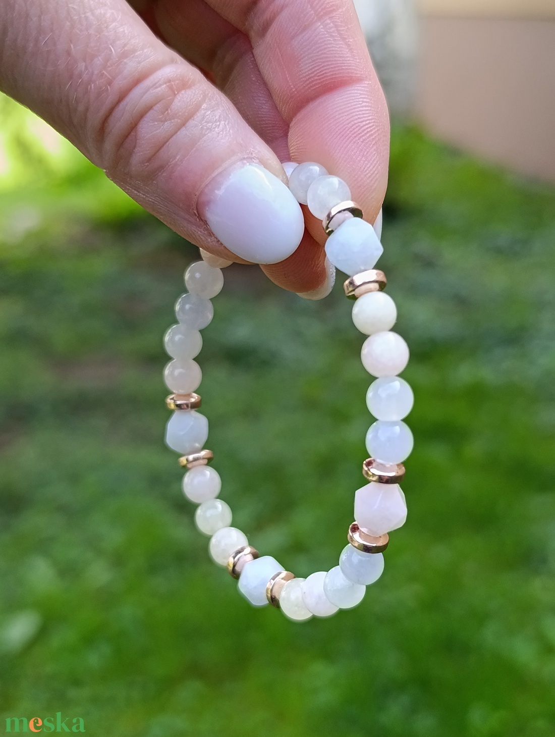Morganit  Berill  Akvamarin karkötő hematit korongokkal - ékszer - karkötő - ásványkarkötő - Meska.hu