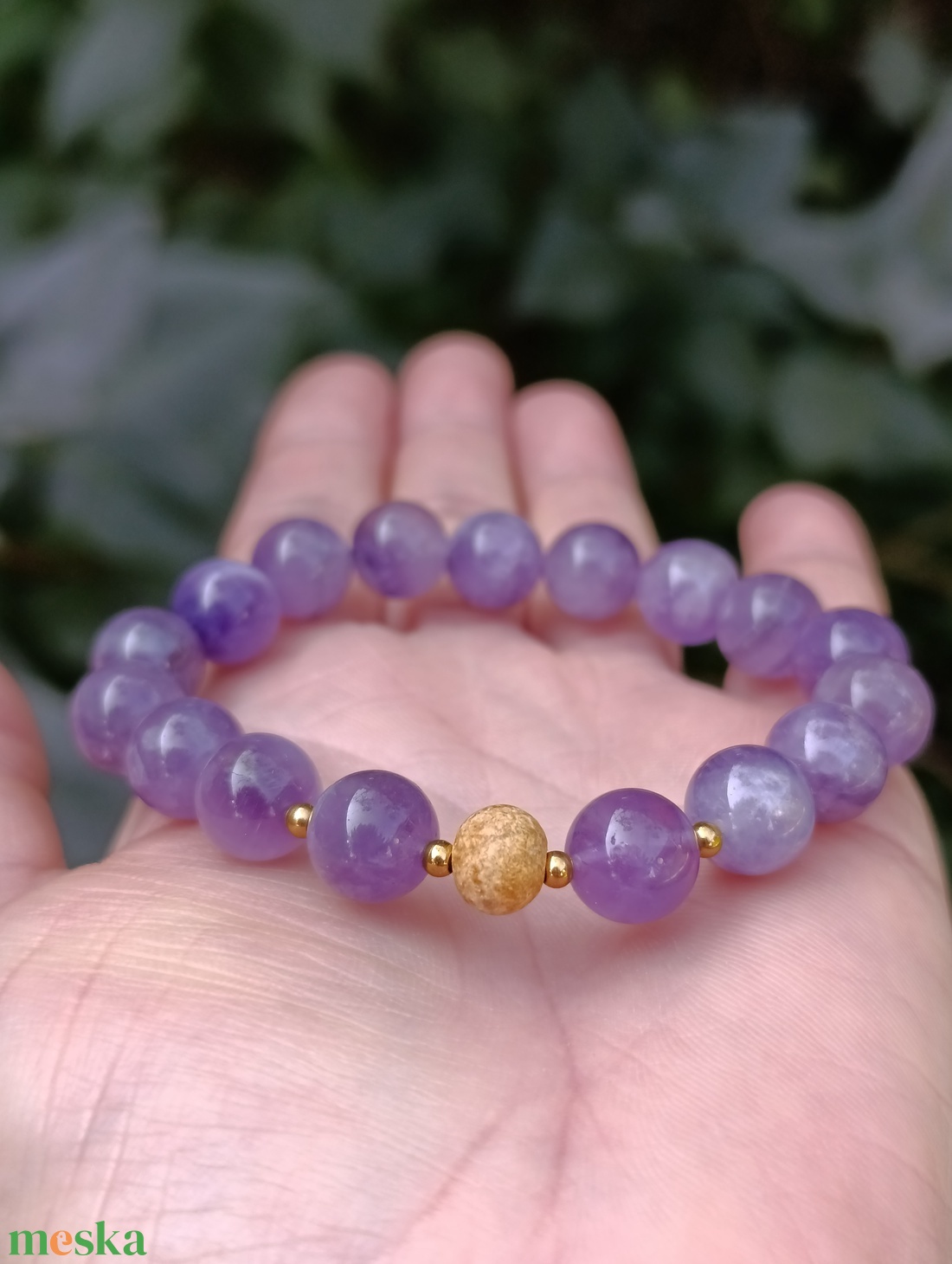 Ametiszt ásványkarkötő illatos Palo Santoval és fülbevalóval - ékszer - ékszerszett - Meska.hu