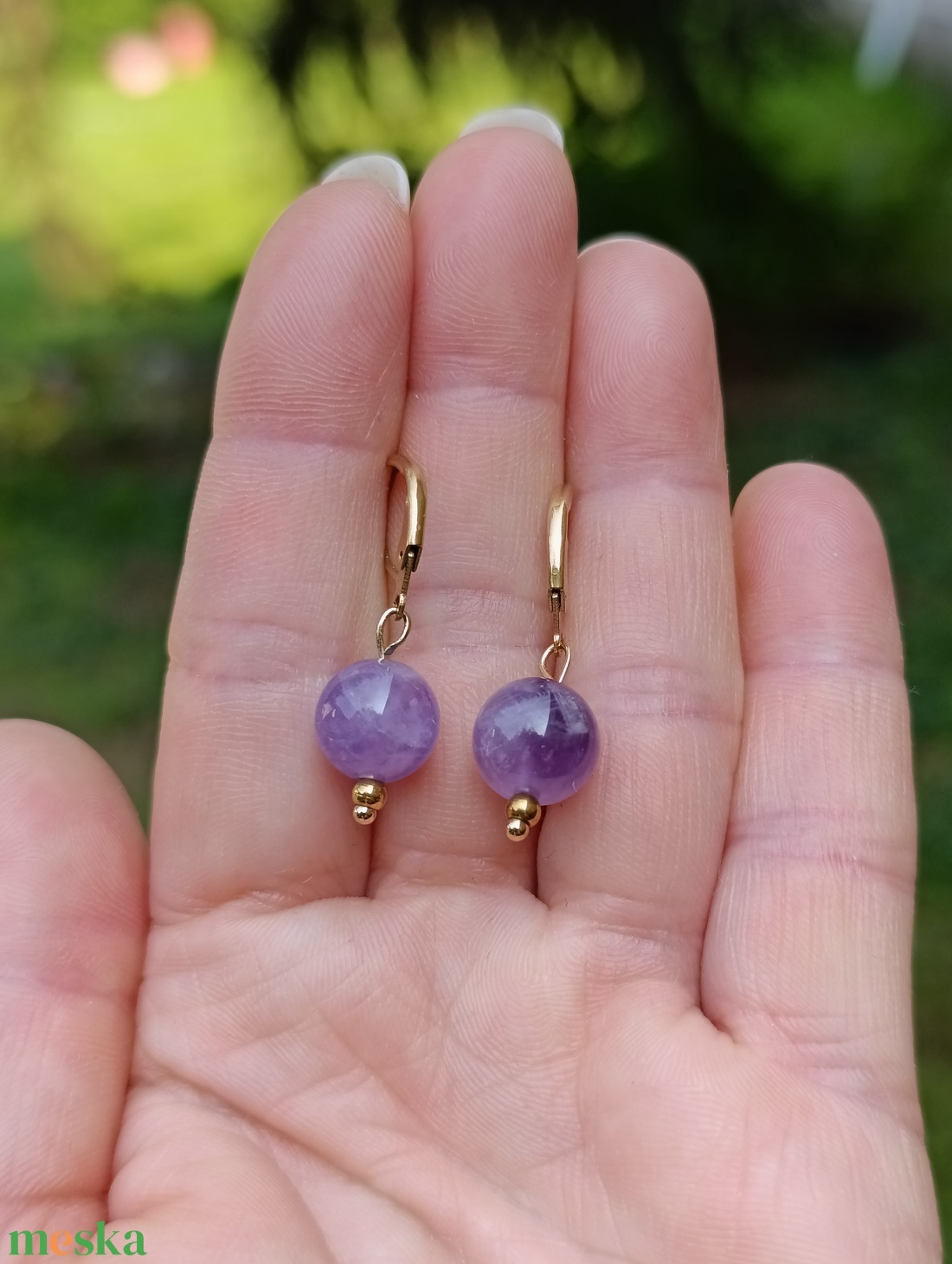 Ametiszt ásványkarkötő illatos Palo Santoval és fülbevalóval - ékszer - ékszerszett - Meska.hu