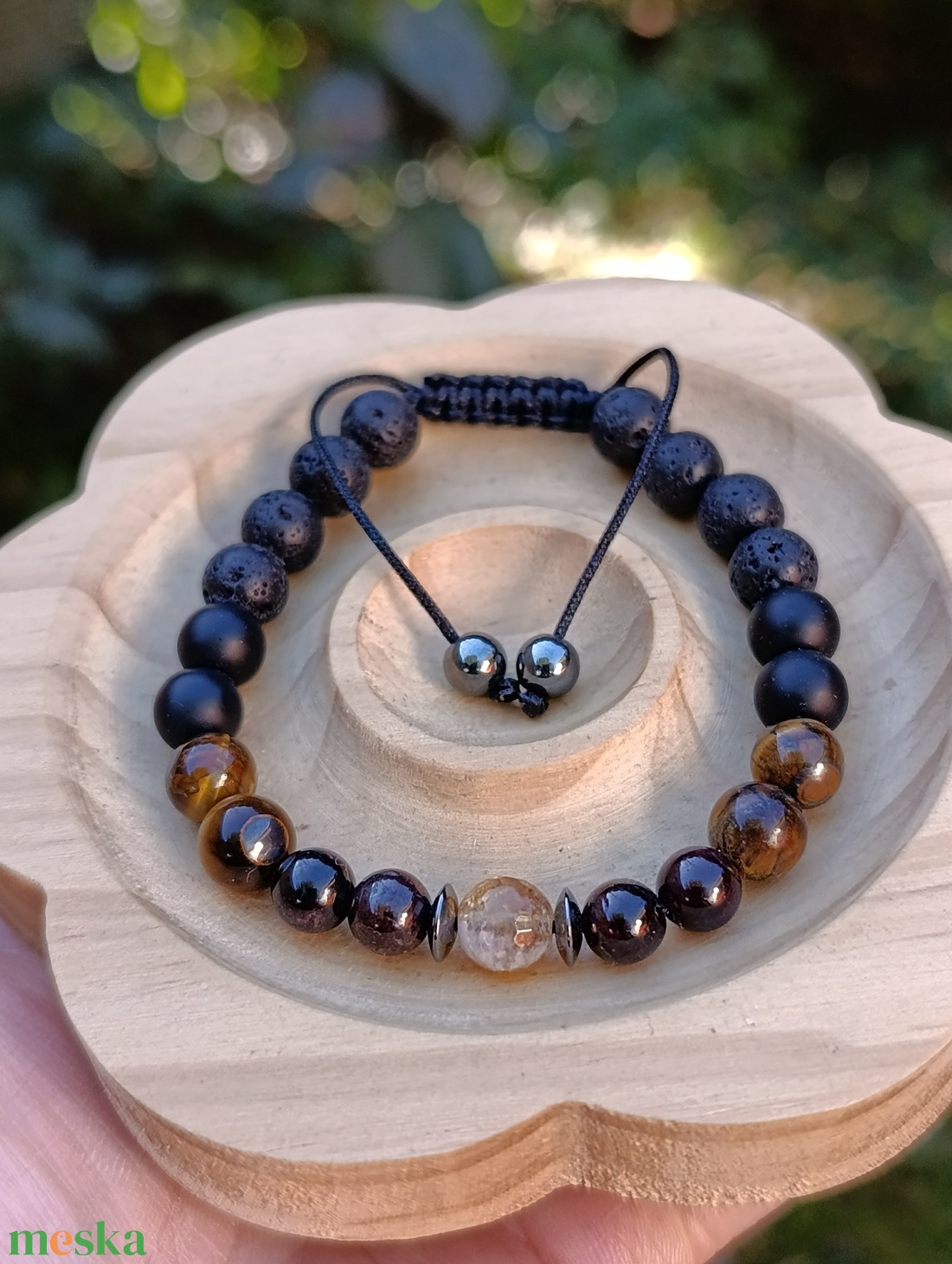 Férfi ásvány karkötő citrinnel, gránáttal, tigrisszemmel, ónixszal és lávakővel - ékszer - karkötő - ásványkarkötő - Meska.hu