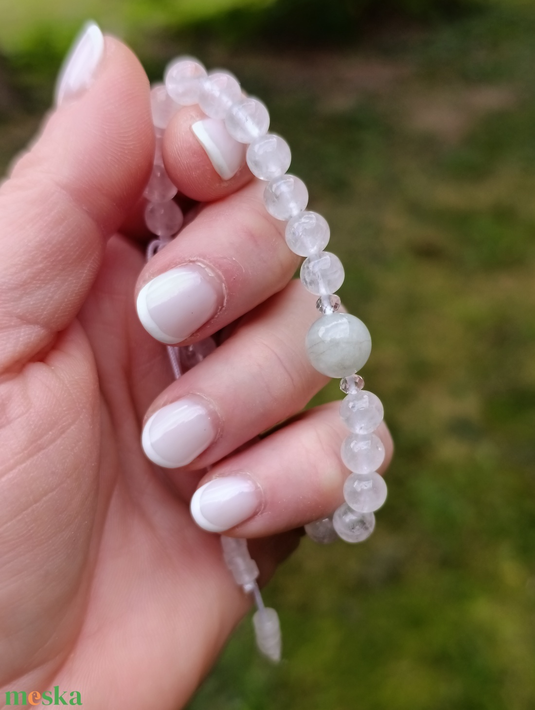 Akvamarin és hegyikristály csomózott karkötő és fülbevaló, a belső béke ékszere - ékszer - ékszerszett - Meska.hu Akvamarin és hegyikristály csomózott karkötő és fülbevaló, a belső béke ékszere - ékszer - ékszerszett - Meska.hu