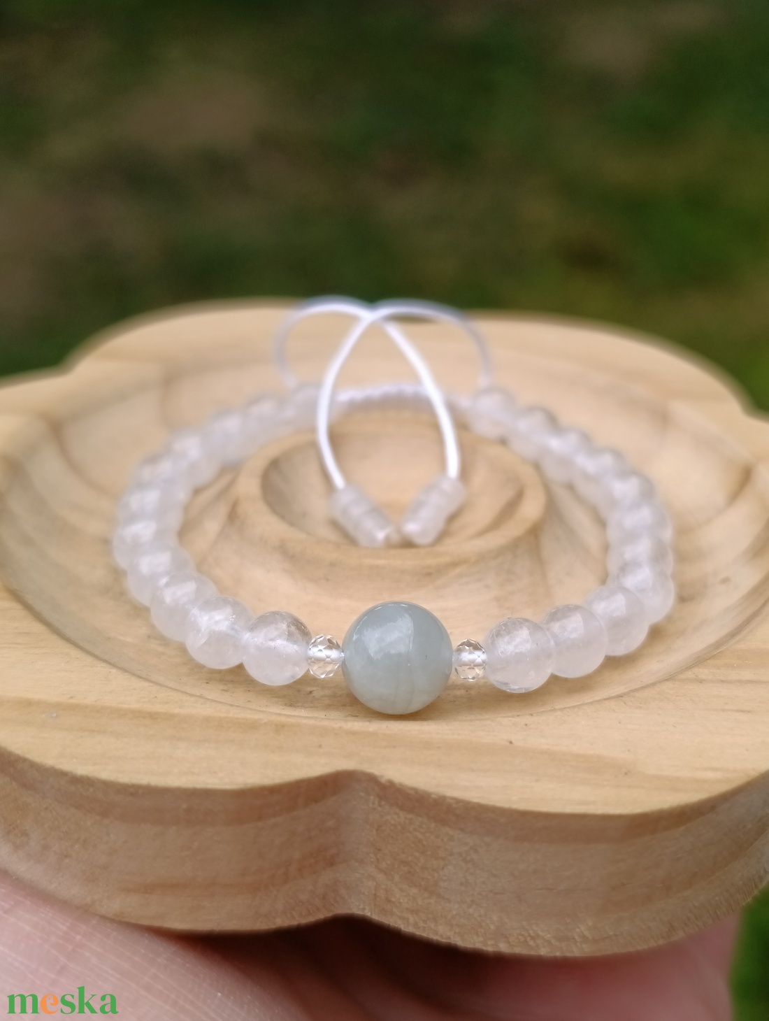 Akvamarin és hegyikristály csomózott karkötő és fülbevaló, a belső béke ékszere - ékszer - ékszerszett - Meska.hu Akvamarin és hegyikristály csomózott karkötő és fülbevaló, a belső béke ékszere - ékszer - ékszerszett - Meska.hu