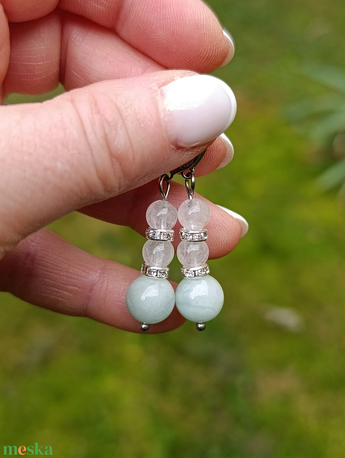 Akvamarin és hegyikristály csomózott karkötő és fülbevaló, a belső béke ékszere - ékszer - ékszerszett - Meska.hu Akvamarin és hegyikristály csomózott karkötő és fülbevaló, a belső béke ékszere - ékszer - ékszerszett - Meska.hu