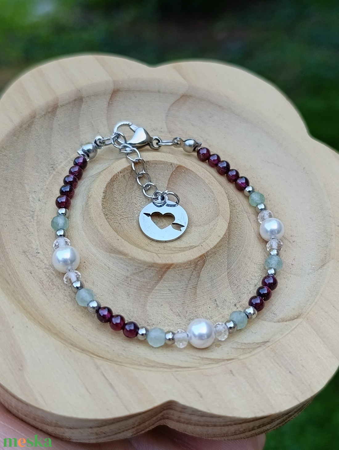 Gránát  aventurin  kagylógyöngy kapcsos ásványkarkötő - ékszer - karkötő - ásványkarkötő - Meska.hu