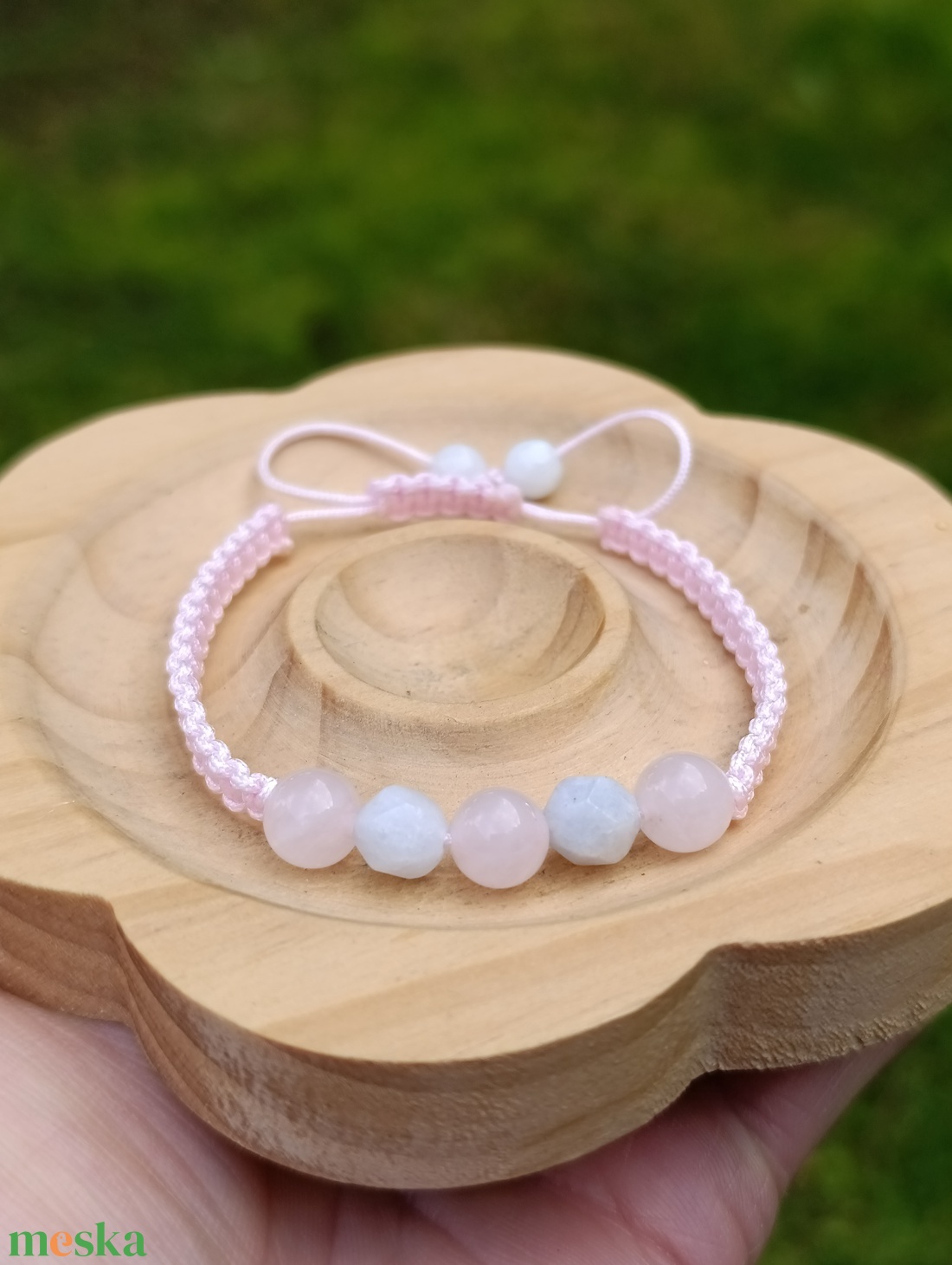 Soft Harmony állítható ásványkarkötő madagaszkári rózsakvarccal és akvamarinnal - ékszer - karkötő - ásványkarkötő - Meska.hu