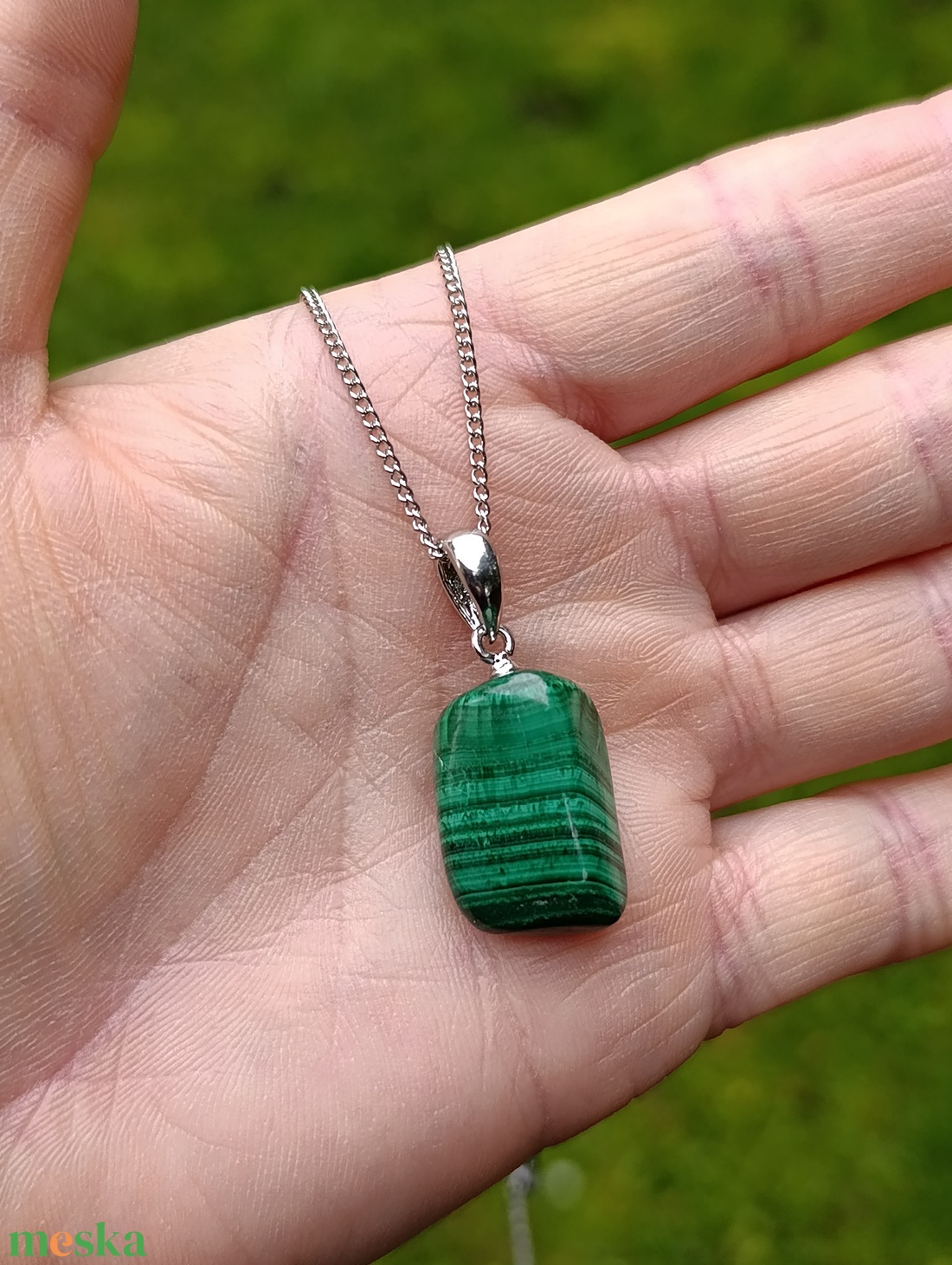 Malachit medál nemesacél nyakláncon - ékszer - nyaklánc - medál - Meska.hu