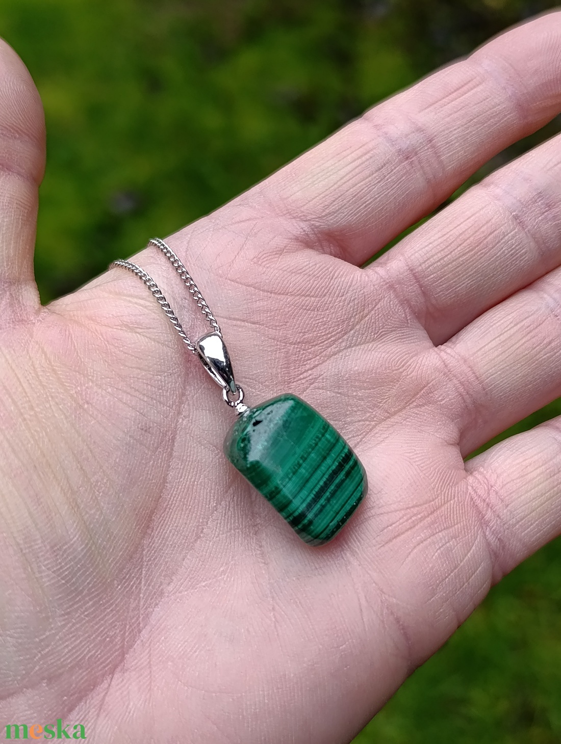 Malachit medál nemesacél nyakláncon - ékszer - nyaklánc - medál - Meska.hu