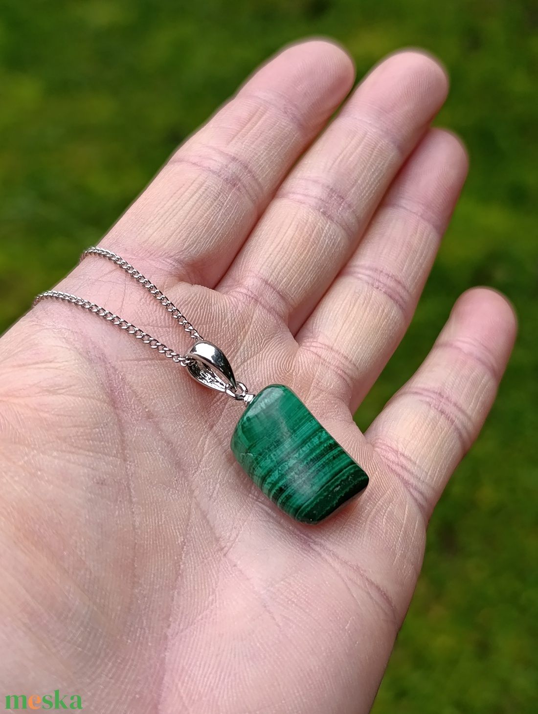 Malachit medál nemesacél nyakláncon - ékszer - nyaklánc - medál - Meska.hu