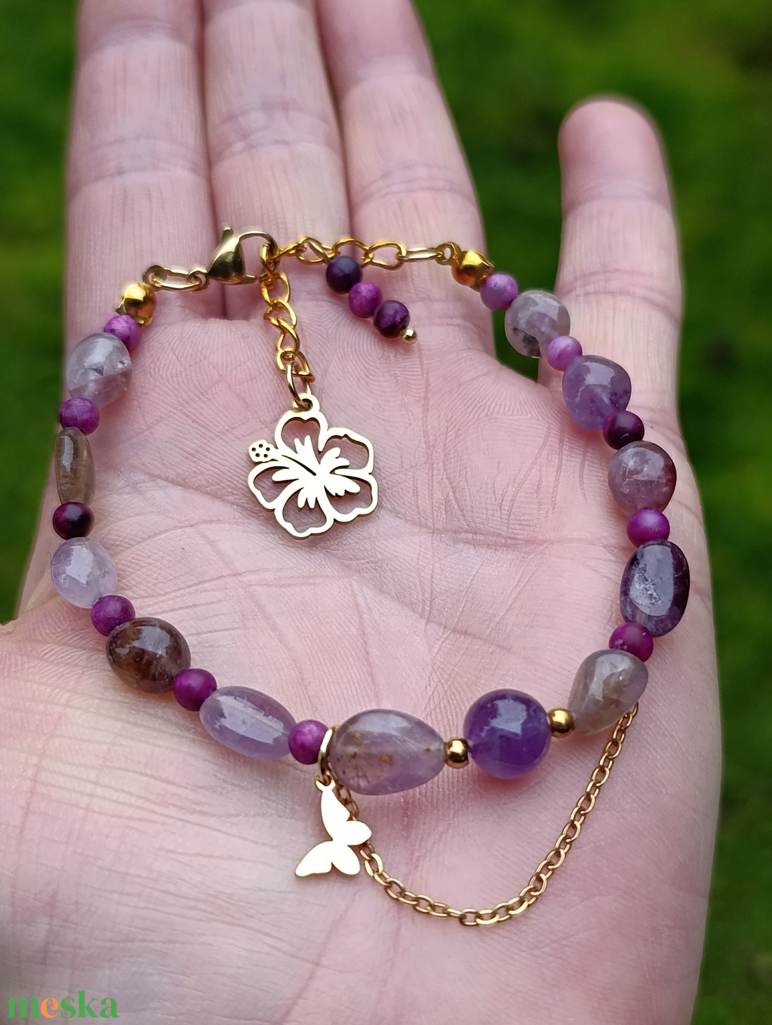 Szuper7-es, matt csaroit és chevron ametiszt kapcsos ásványkarkötő - ékszer - karkötő - ásványkarkötő - Meska.hu