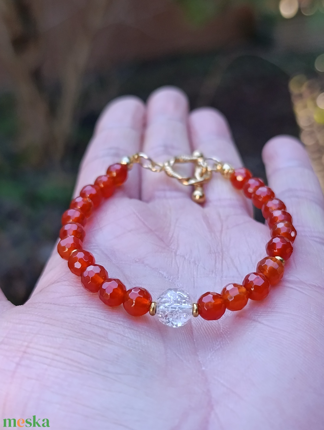 Bőség és teremtő energia karneollal és hegyikristállyal - ékszer - karkötő - ásványkarkötő - Meska.hu