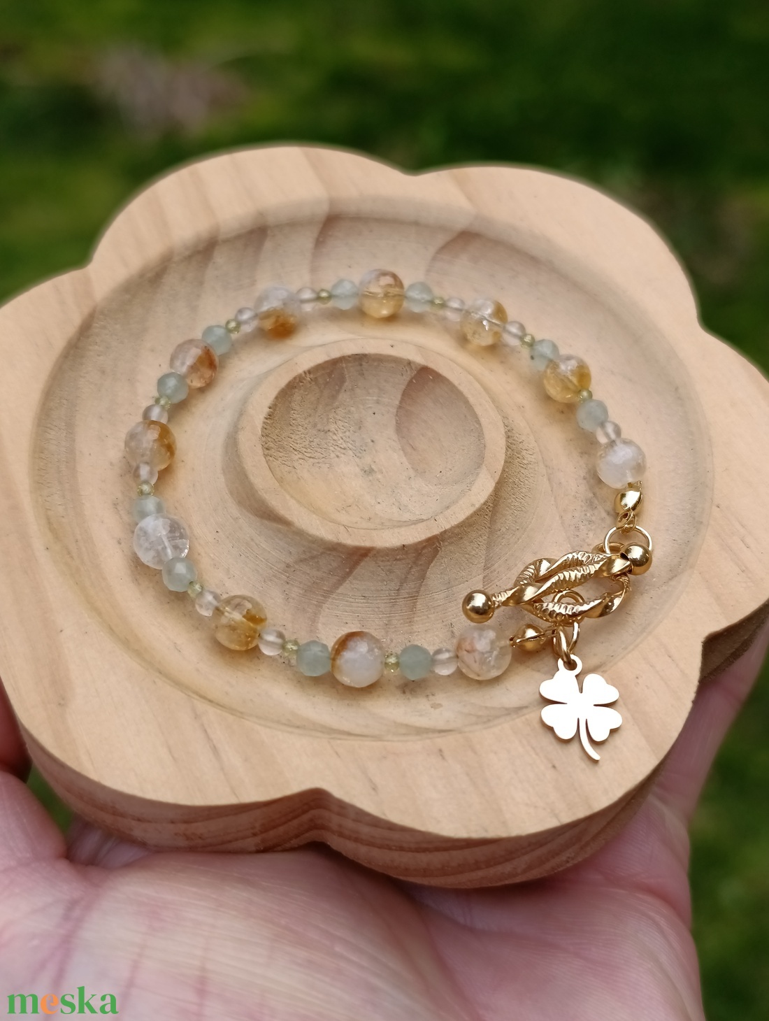 Bőséget hozó ásvány karkötő olivinnel, aventurinnal és citrinnel - ékszer - karkötő - ásványkarkötő - Meska.hu