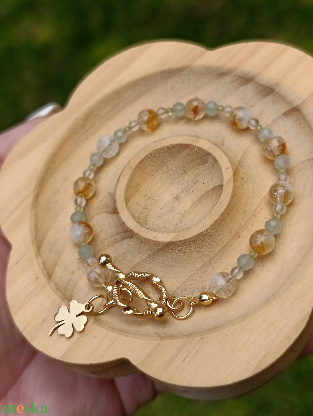 Bőséget hozó ásvány karkötő olivinnel, aventurinnal és citrinnel - ékszer - karkötő - ásványkarkötő - Meska.hu