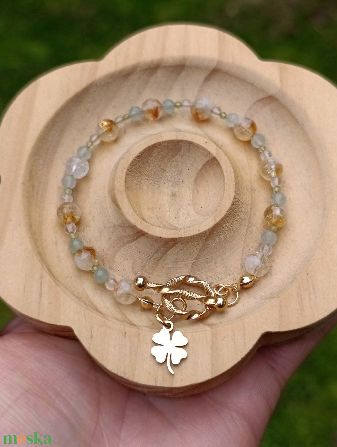 Bőséget hozó ásvány karkötő olivinnel, aventurinnal és citrinnel - ékszer - karkötő - ásványkarkötő - Meska.hu
