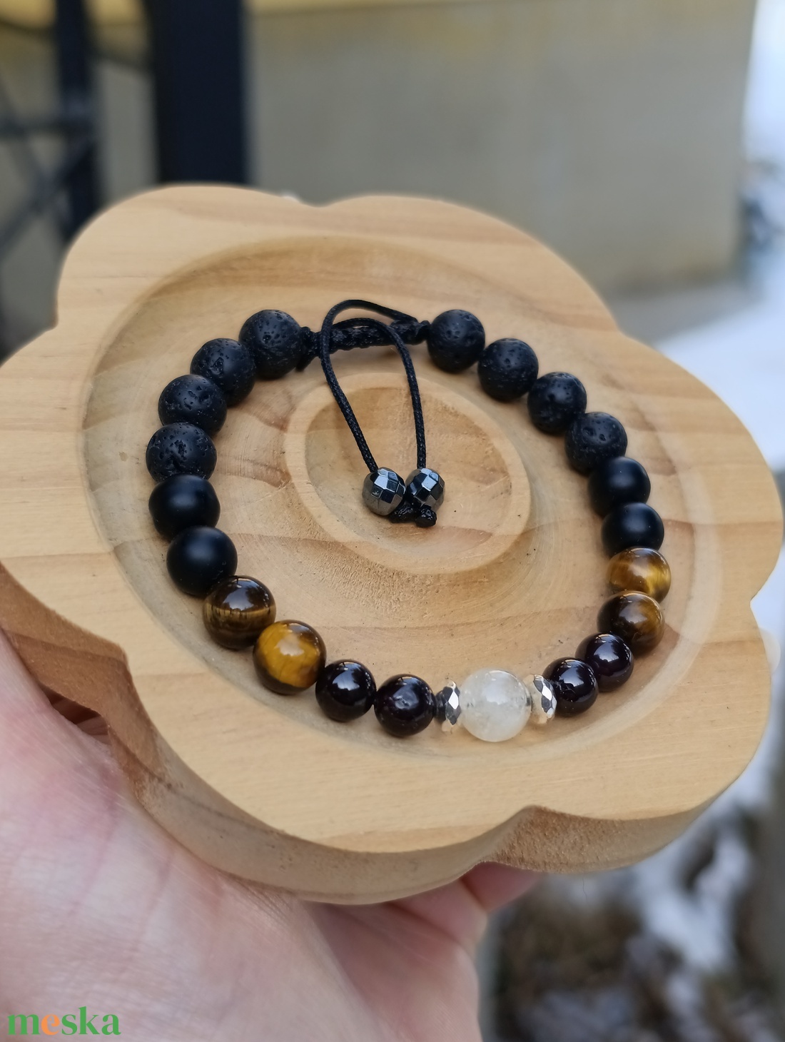 Férfi ásvány karkötő citrinnel, gránáttal, tigrisszemmel, ónixszal és lávakővel - ékszer - karkötő - ásványkarkötő - Meska.hu