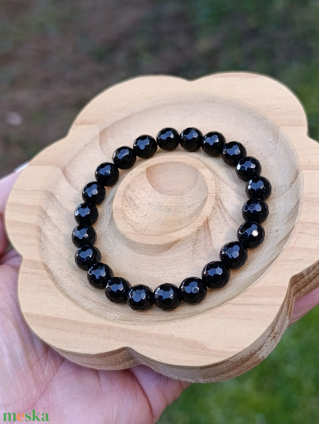 Védelmező fekete obszidián szett, nyaklánc csúcsmedállal és karkötővel - ékszer - karkötő - ásványkarkötő - Meska.hu