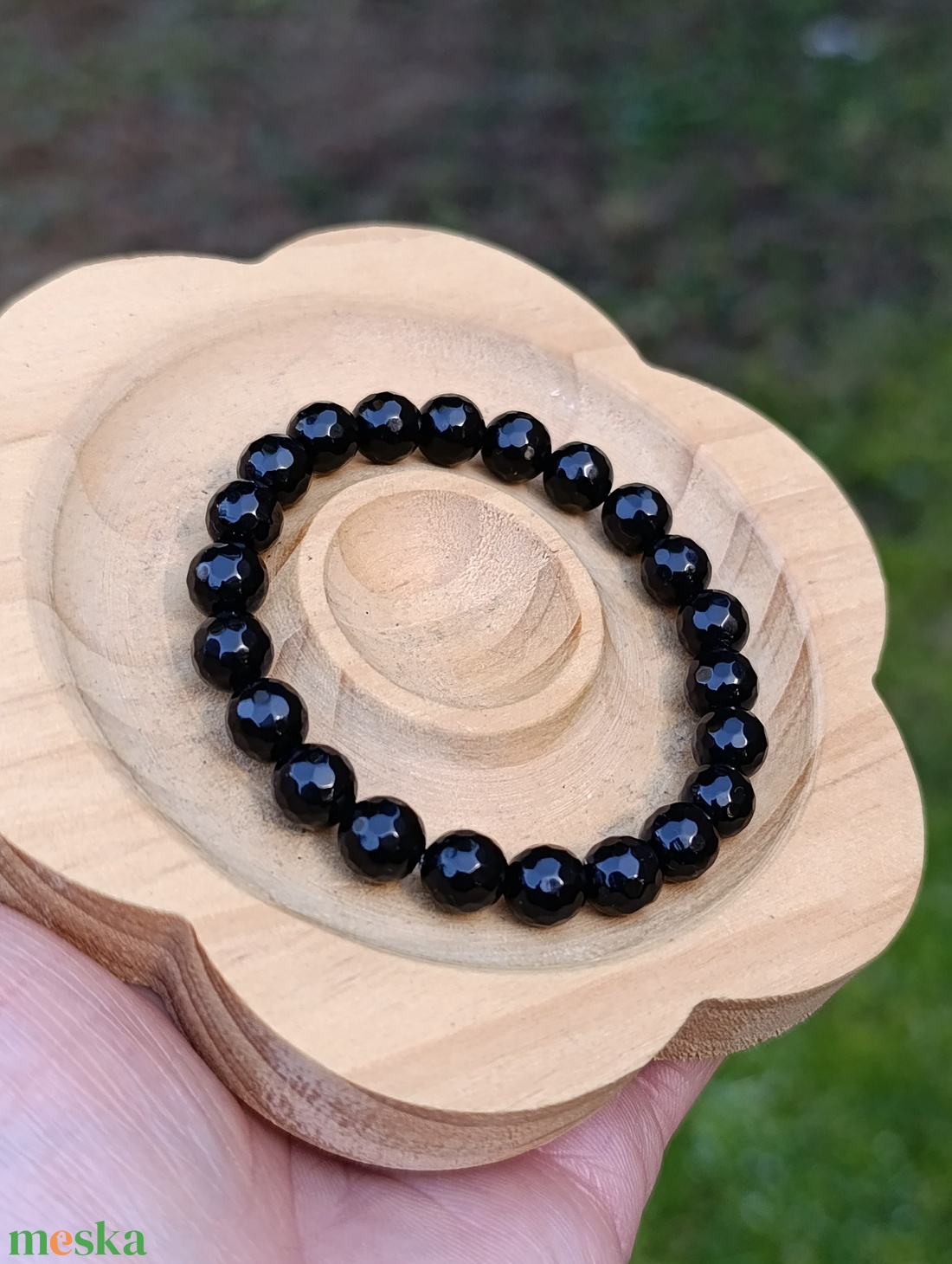 Védelmező fekete obszidián szett, nyaklánc csúcsmedállal és karkötővel - ékszer - karkötő - ásványkarkötő - Meska.hu