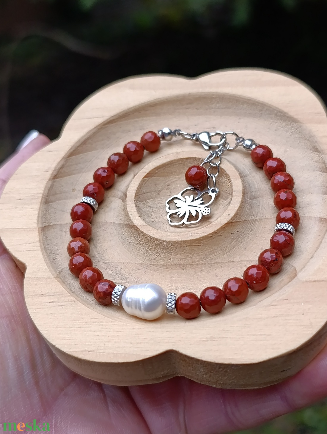 Édesvízi gyöngy és vörös jáspis ékszerszett - esküvő - ékszer - ékszerszett - Meska.hu
