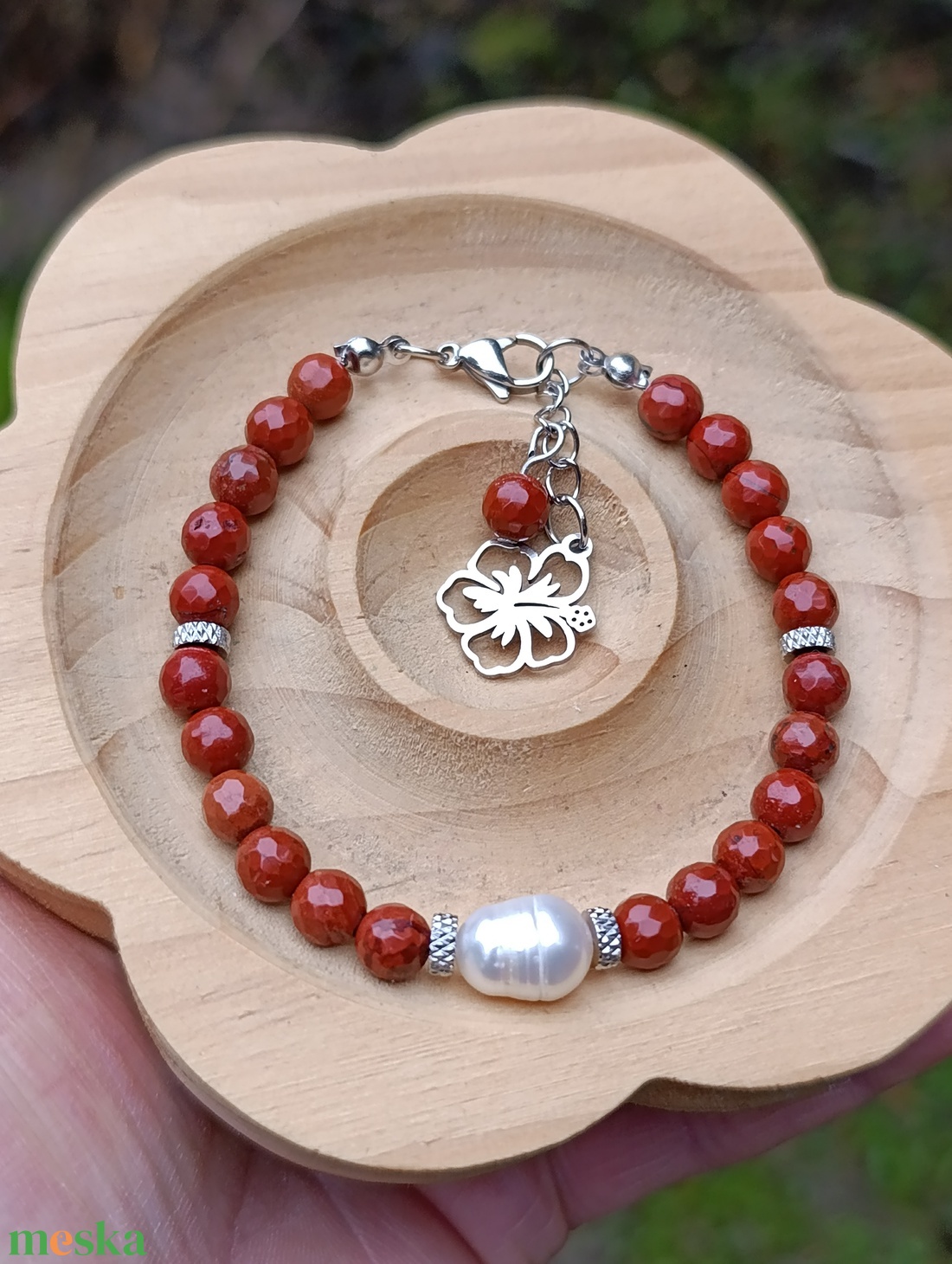 Édesvízi gyöngy és vörös jáspis ékszerszett - esküvő - ékszer - ékszerszett - Meska.hu