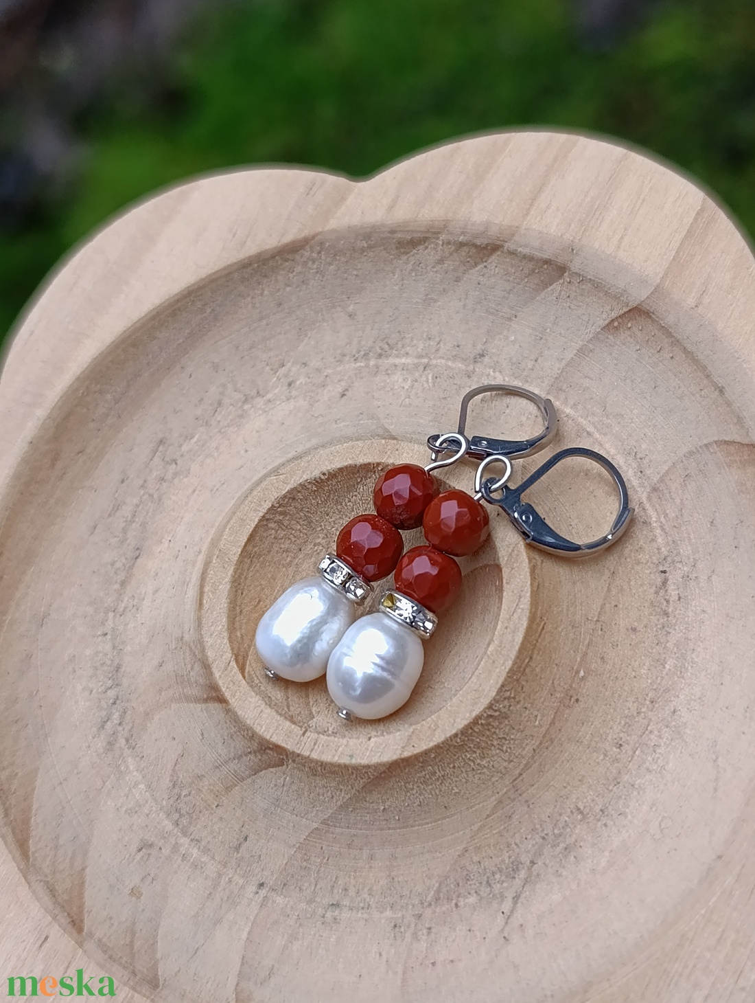 Édesvízi gyöngy és vörös jáspis ékszerszett - esküvő - ékszer - ékszerszett - Meska.hu