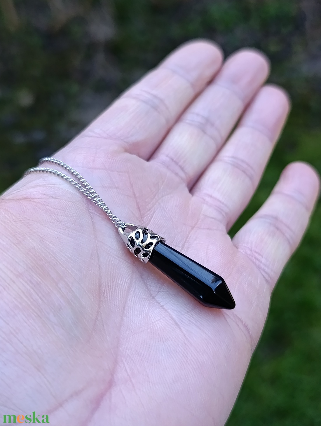 Védelmező fekete obszidián csúcsmedál nyaklánc - ékszer - nyaklánc - medálos nyaklánc - Meska.hu