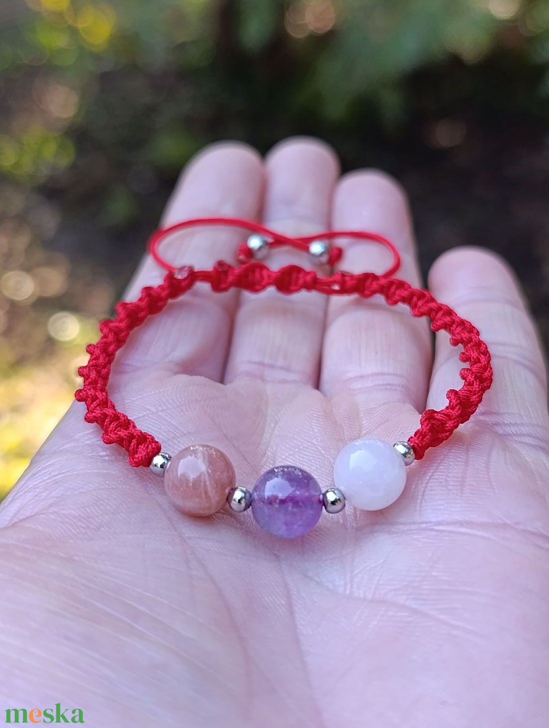 Női egyensúly ásványkarkötő chevron ametiszttel, rózsakvarccal és barack holdkővel - ékszer - karkötő - ásványkarkötő - Meska.hu