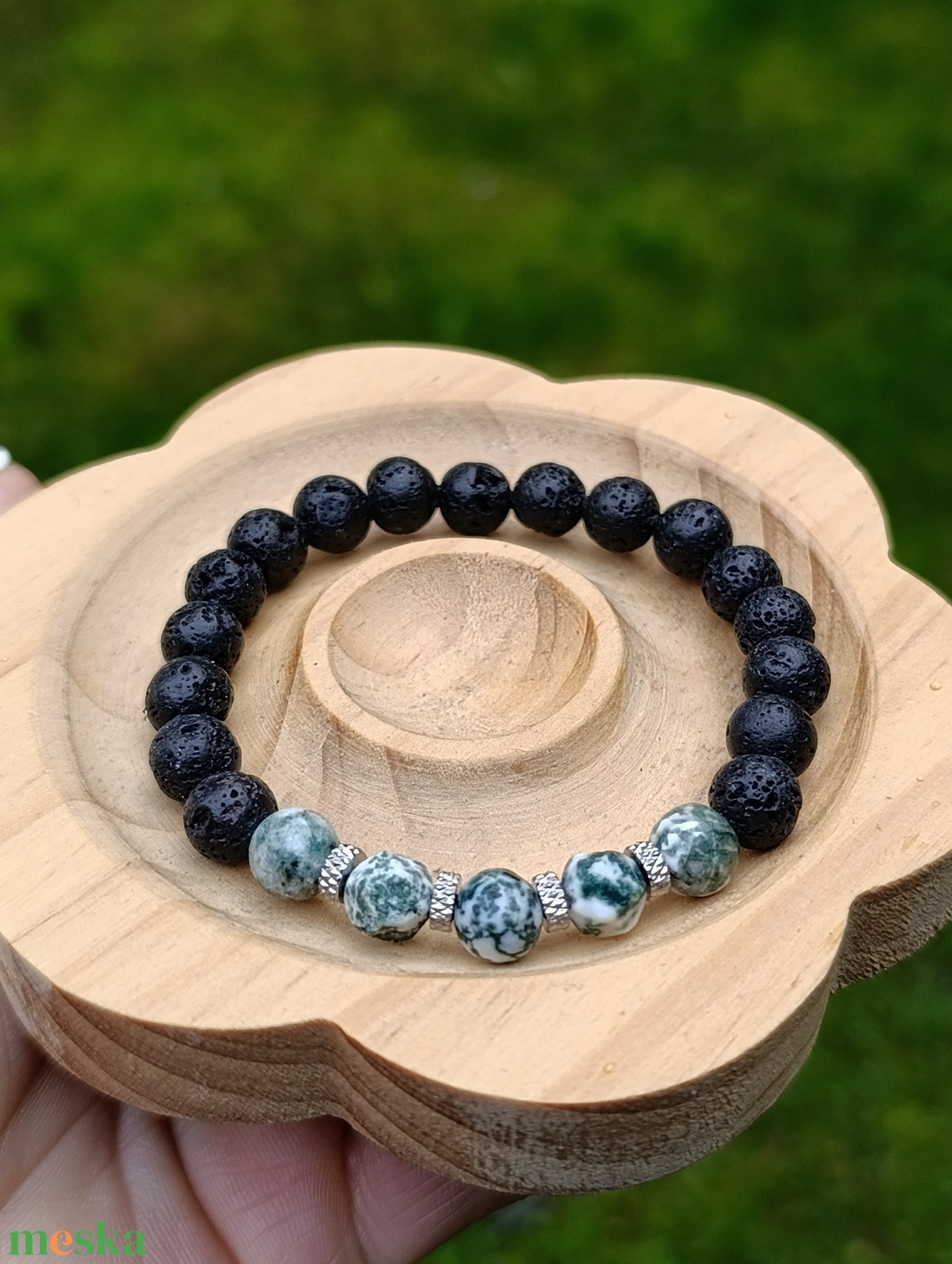 Aroma ékszer faacháttal és lávakővel - ékszer - karkötő - ásványkarkötő - Meska.hu