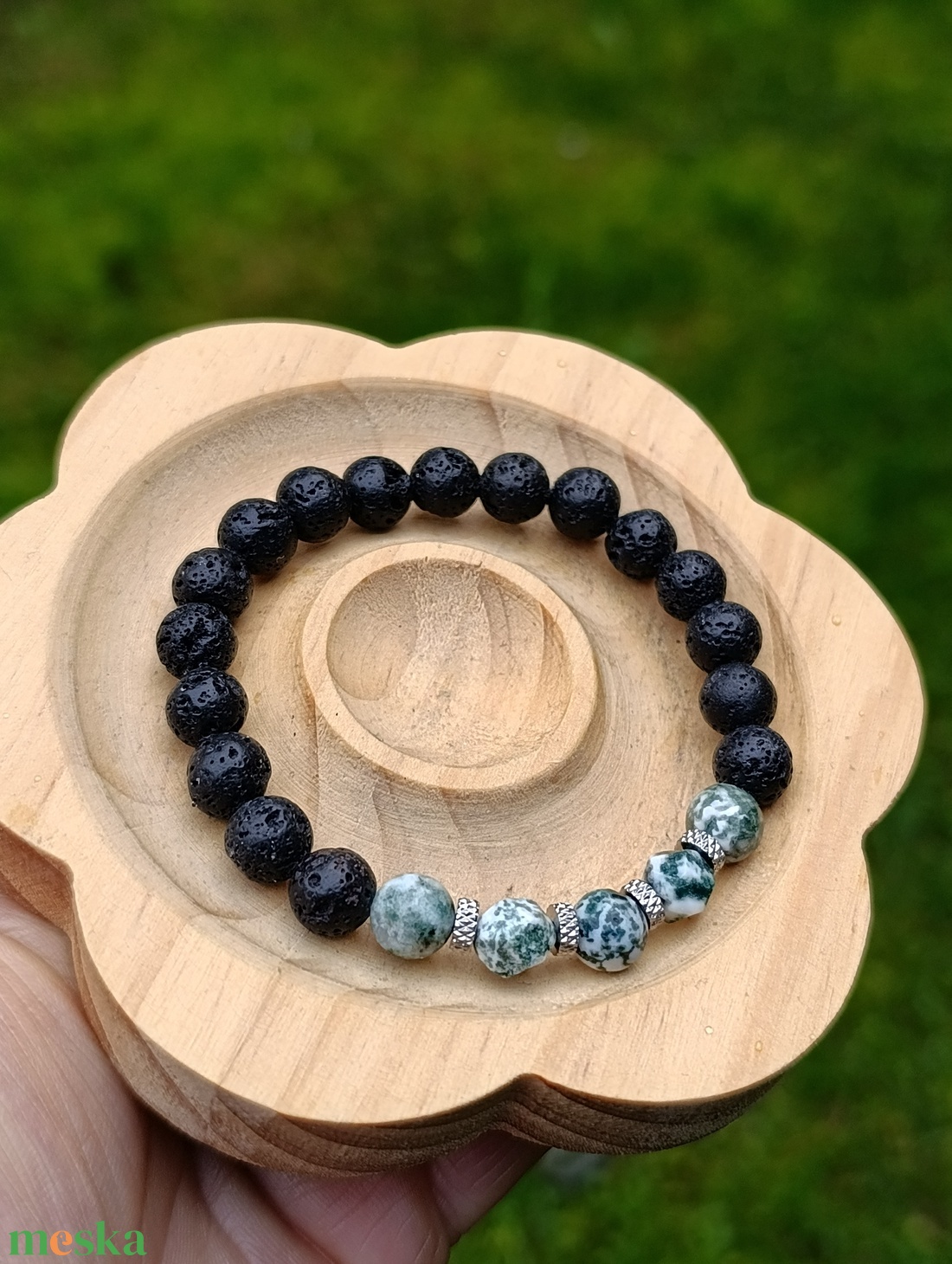 Aroma ékszer faacháttal és lávakővel - ékszer - karkötő - ásványkarkötő - Meska.hu