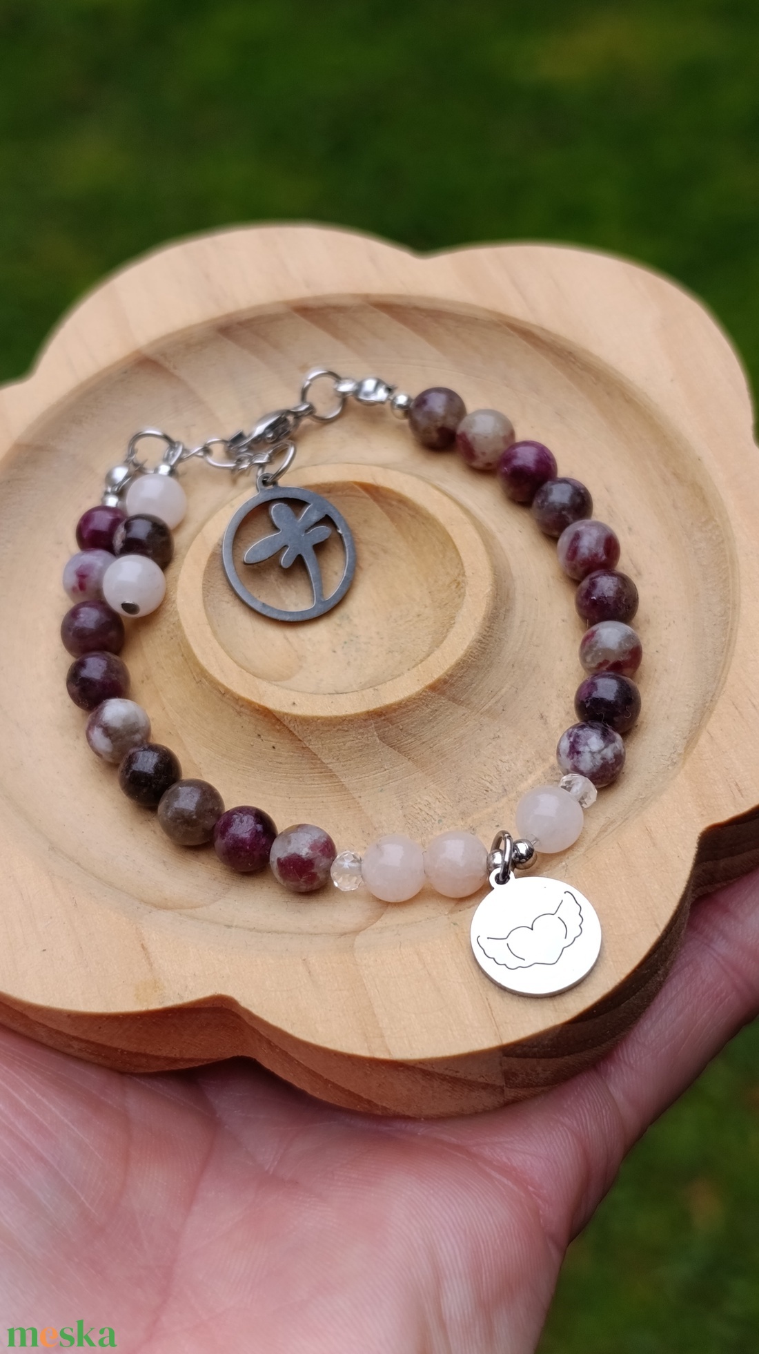 Turmalin rubellit, morganit és hegyikristály karkötő az érzelmi egyensúlyért - ékszer - karkötő - ásványkarkötő - Meska.hu