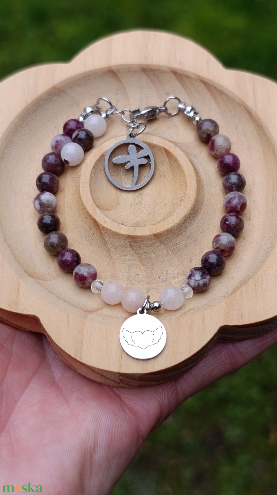 Turmalin rubellit, morganit és hegyikristály karkötő az érzelmi egyensúlyért - ékszer - karkötő - ásványkarkötő - Meska.hu