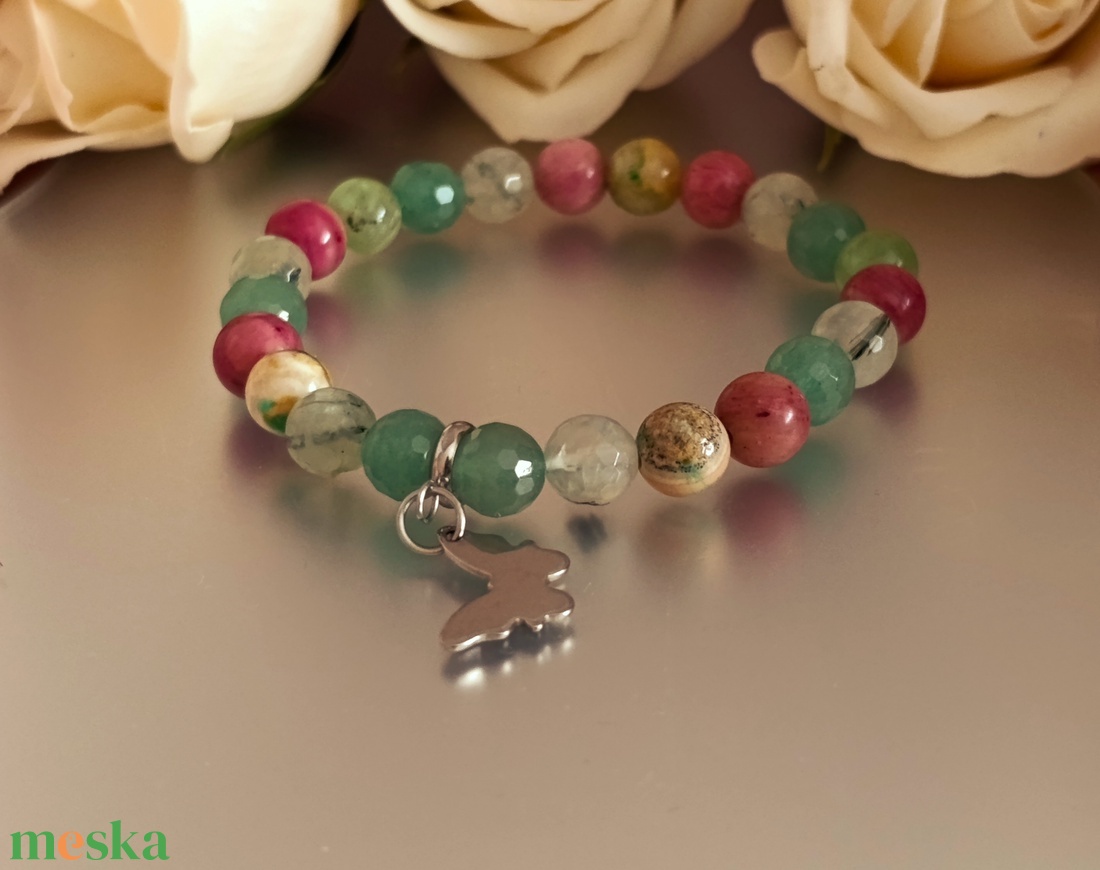 Szívgyógyító ásvány karkötő thulittal, aragonittal, prehnittel és aventurinnal  - ékszer - karkötő - ásványkarkötő - Meska.hu