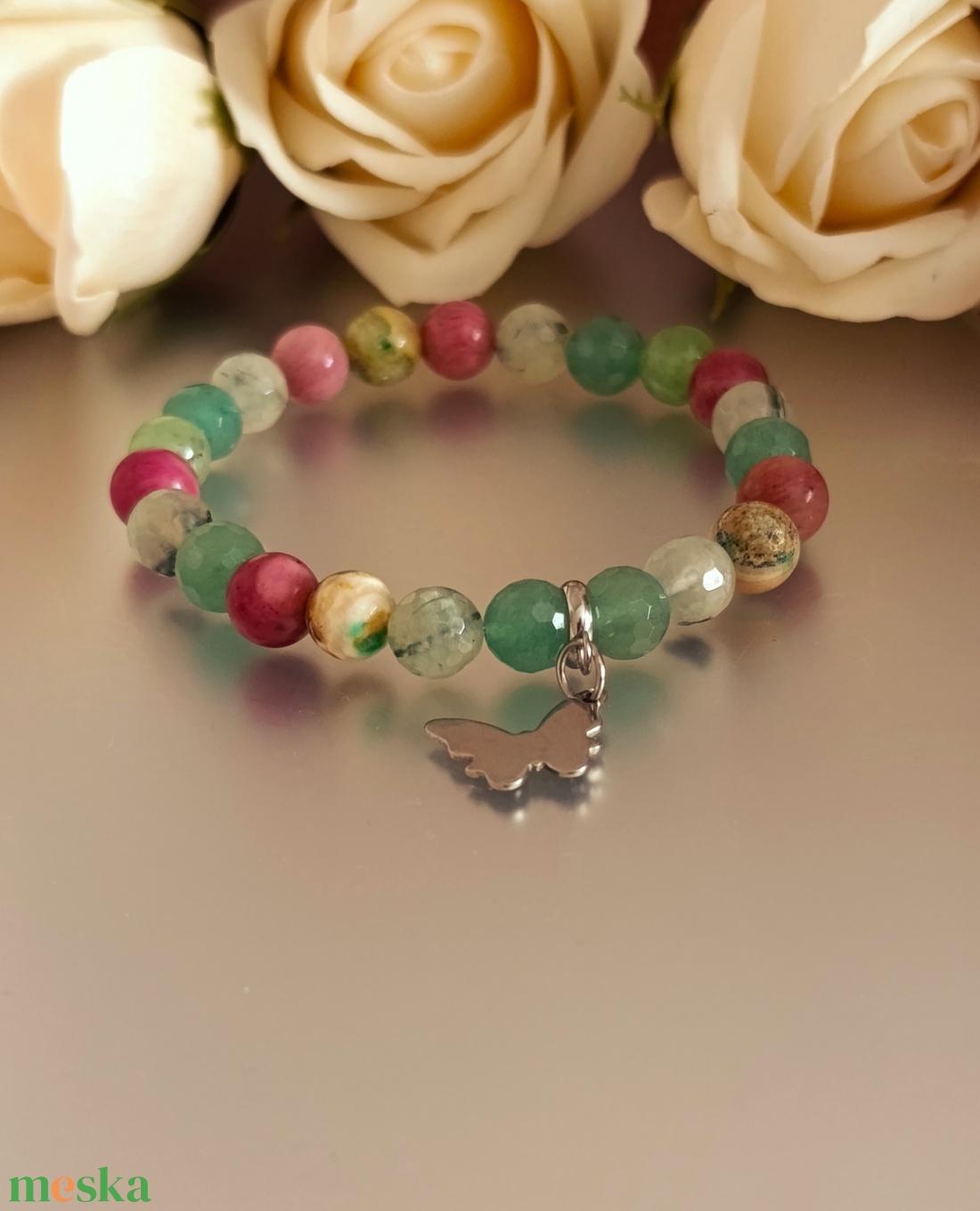 Szívgyógyító ásvány karkötő thulittal, aragonittal, prehnittel és aventurinnal  - ékszer - karkötő - ásványkarkötő - Meska.hu