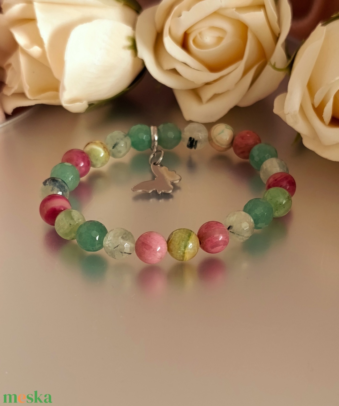 Szívgyógyító ásvány karkötő thulittal, aragonittal, prehnittel és aventurinnal  - ékszer - karkötő - ásványkarkötő - Meska.hu