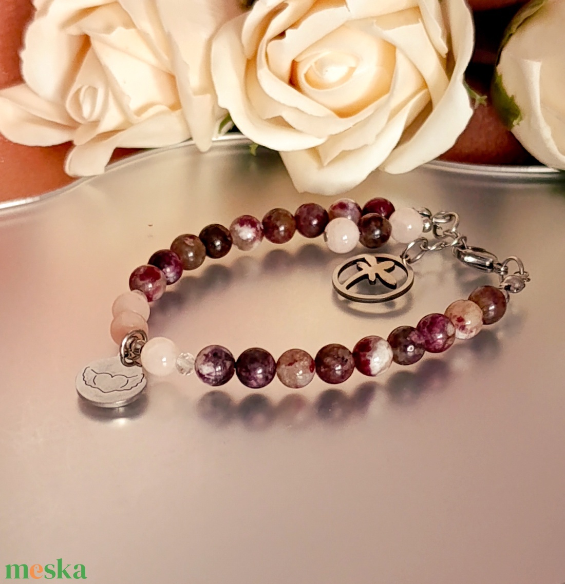 Turmalin rubellit, morganit és hegyikristály karkötő az érzelmi egyensúlyért - ékszer - karkötő - ásványkarkötő - Meska.hu