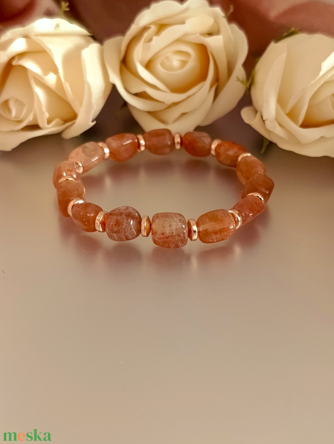 Napkő karkötő rózsaarany hematittal  - ékszer - karkötő - ásványkarkötő - Meska.hu