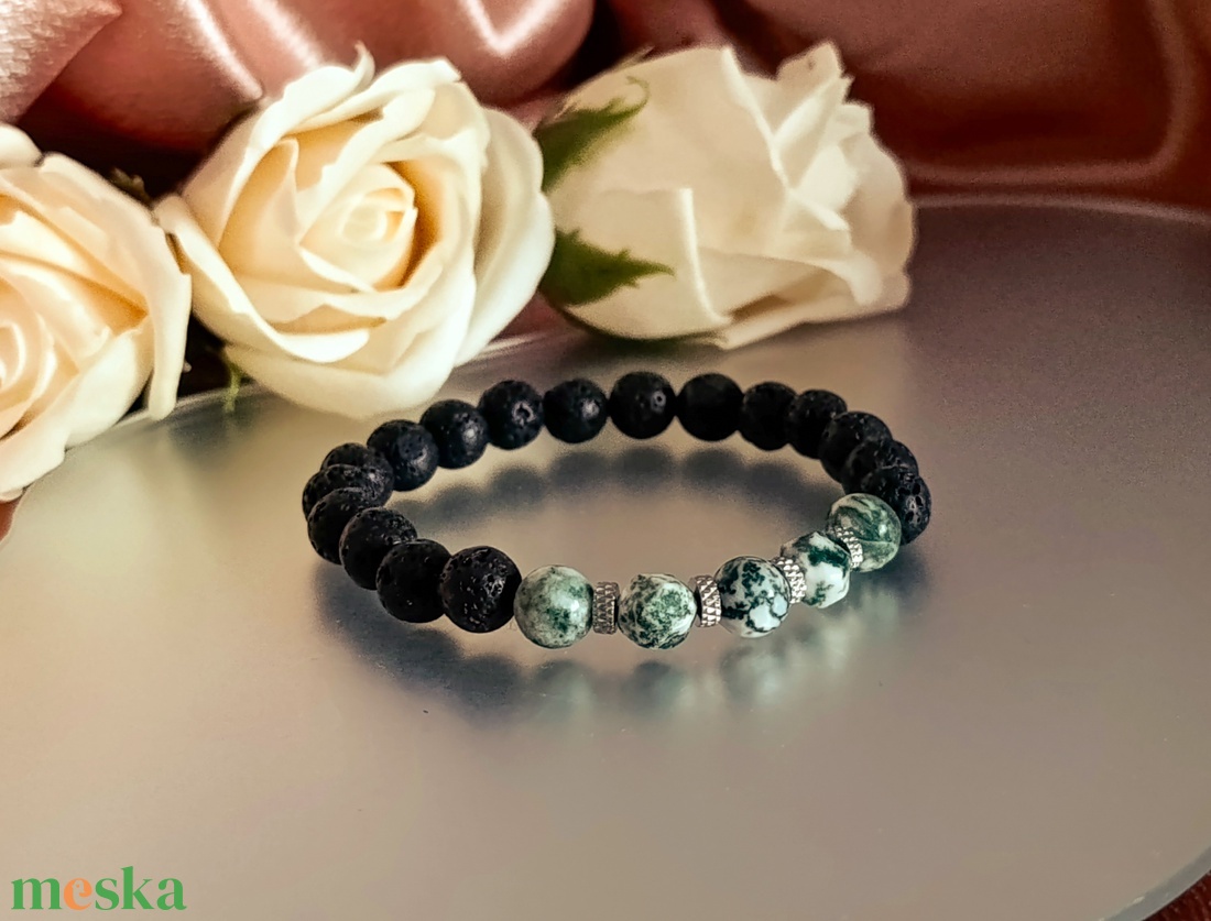 Aroma ékszer faacháttal és lávakővel - ékszer - karkötő - ásványkarkötő - Meska.hu