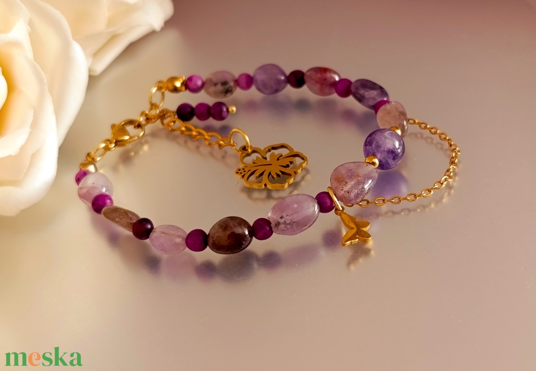 Szuper7-es, matt csaroit és chevron ametiszt kapcsos ásványkarkötő - ékszer - karkötő - ásványkarkötő - Meska.hu