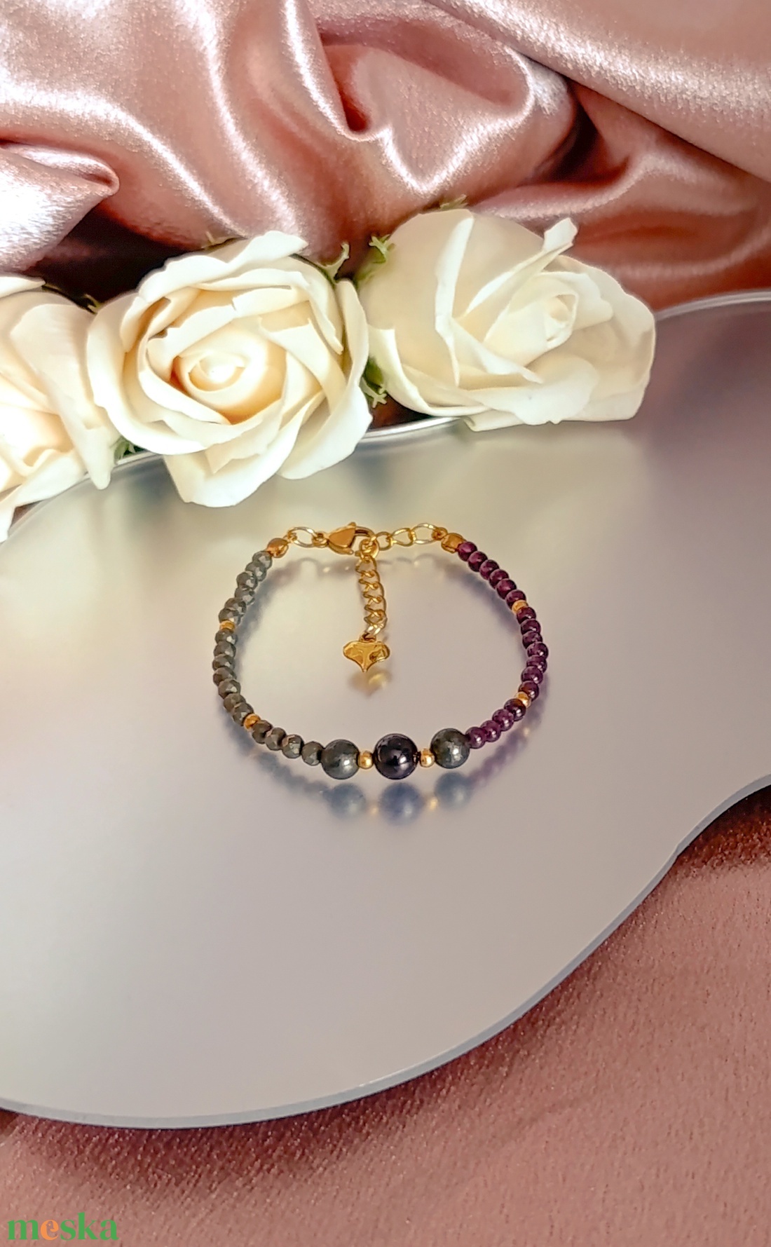 Gránát és pirit kapcsos ásványkarkötő a bőségért - ékszer - karkötő - ásványkarkötő - Meska.hu