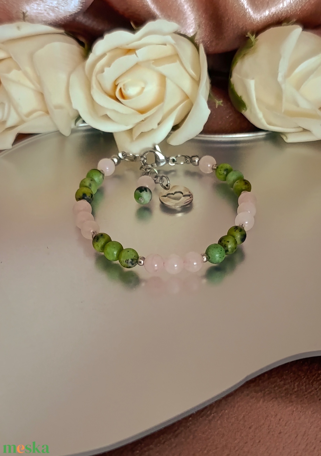 Krizopráz és rózsakvarc ásványkarkötő az érzelmi megújulásért - ékszer - karkötő - ásványkarkötő - Meska.hu