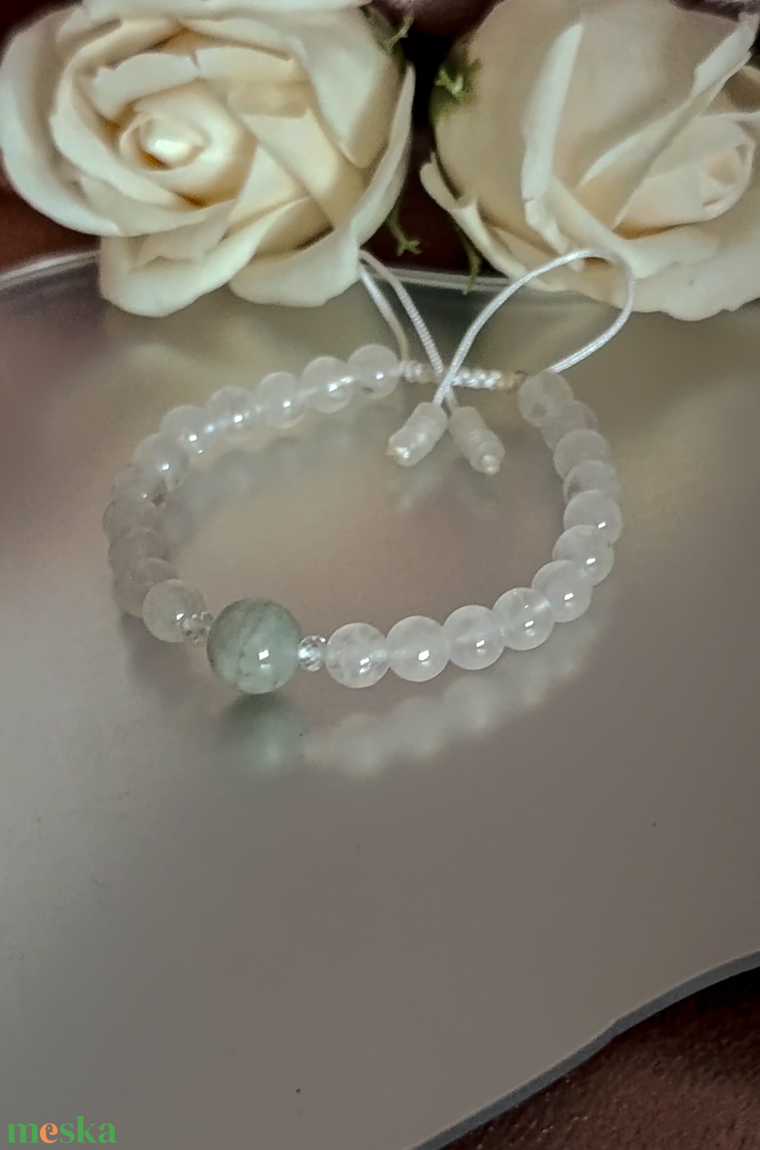 Akvamarin és hegyikristály csomózott karkötő és fülbevaló, a belső béke ékszere - ékszer - ékszerszett - Meska.hu