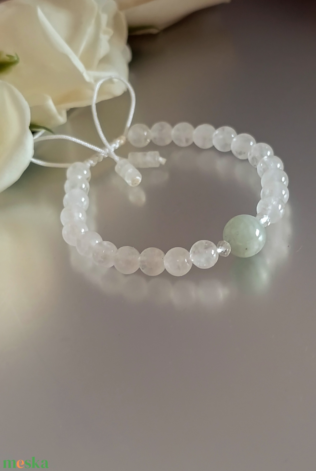 Akvamarin és hegyikristály csomózott karkötő és fülbevaló, a belső béke ékszere - ékszer - ékszerszett - Meska.hu
