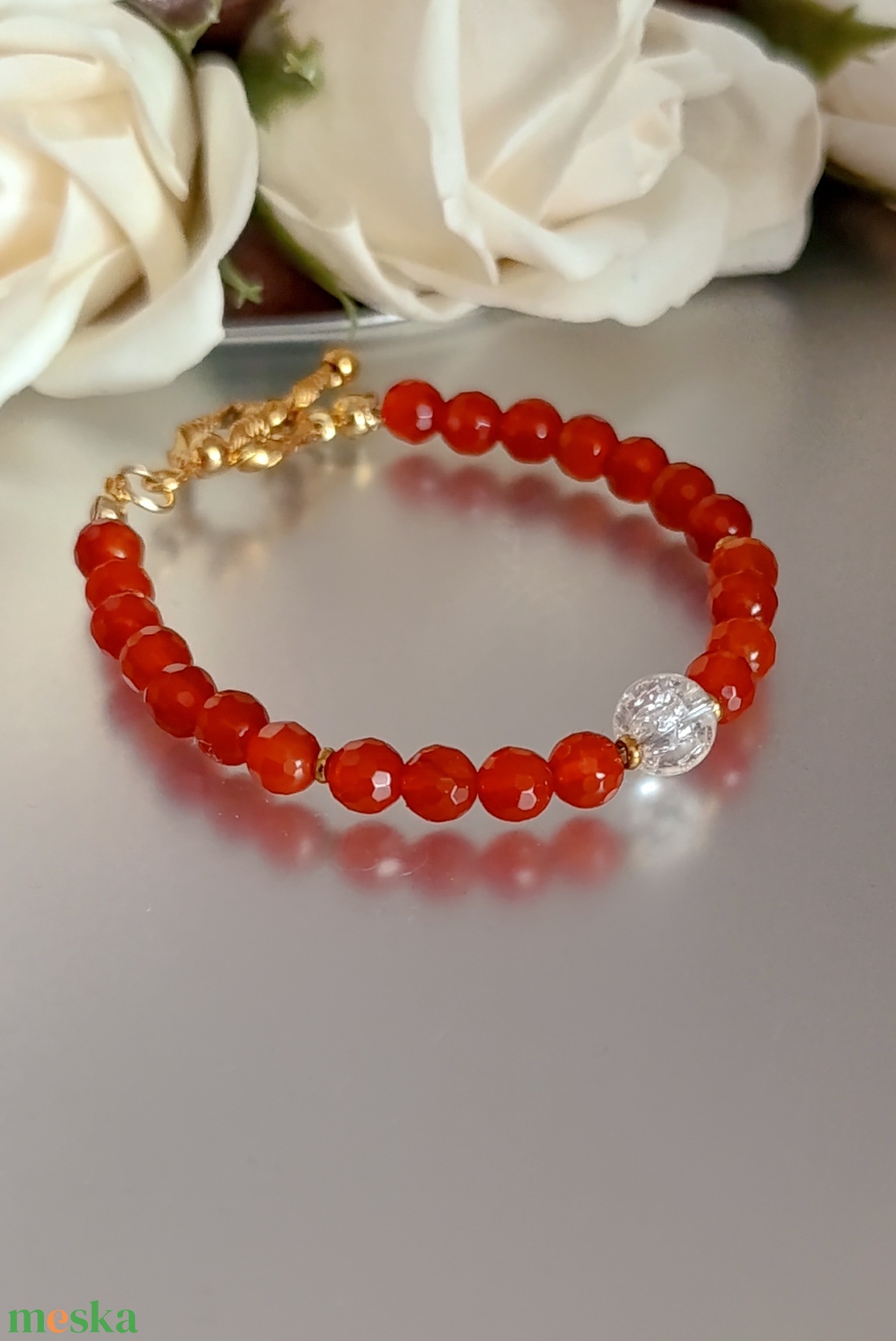 Bőség és teremtő energia karneollal és hegyikristállyal - ékszer - karkötő - ásványkarkötő - Meska.hu
