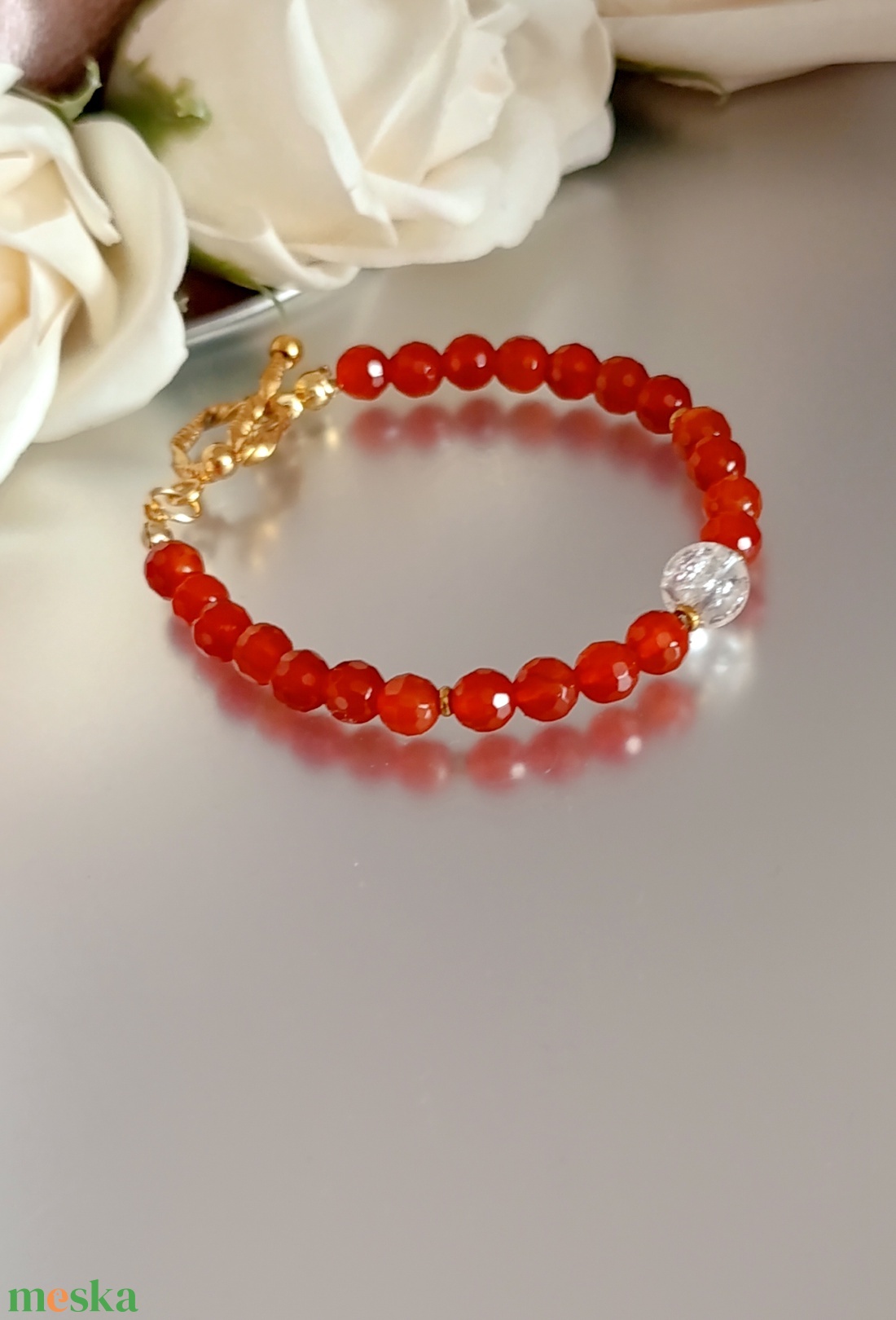 Bőség és teremtő energia karneollal és hegyikristállyal - ékszer - karkötő - ásványkarkötő - Meska.hu