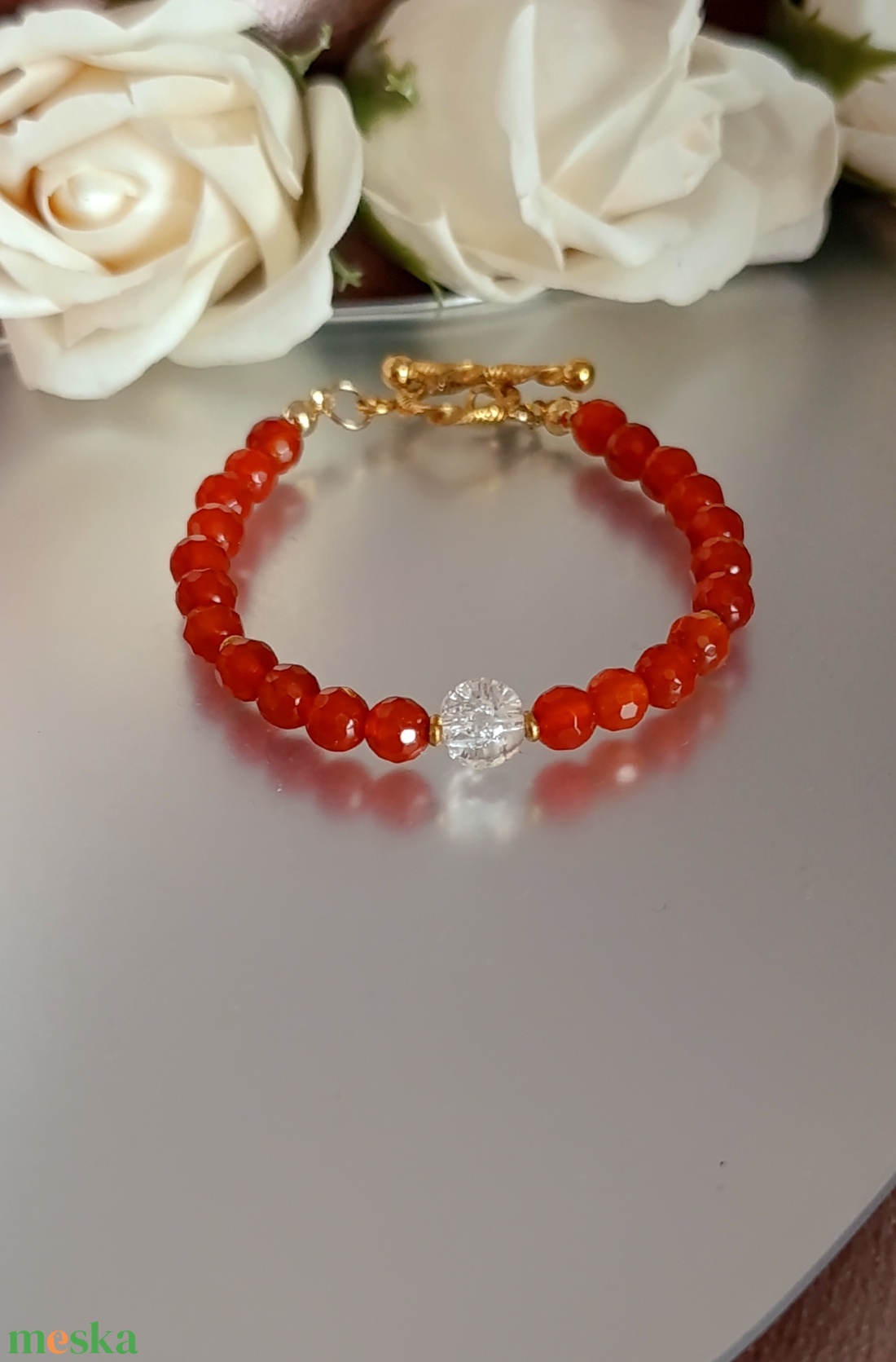 Bőség és teremtő energia karneollal és hegyikristállyal - ékszer - karkötő - ásványkarkötő - Meska.hu