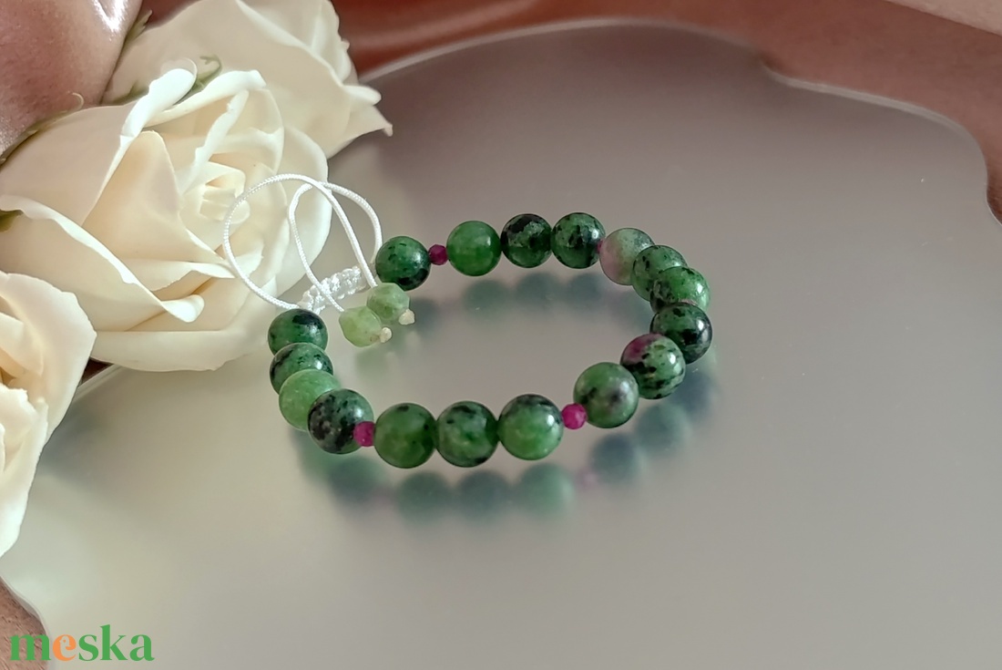 Rubin zoizit és rubin állítható női ásványkarkötő - ékszer - karkötő - ásványkarkötő - Meska.hu