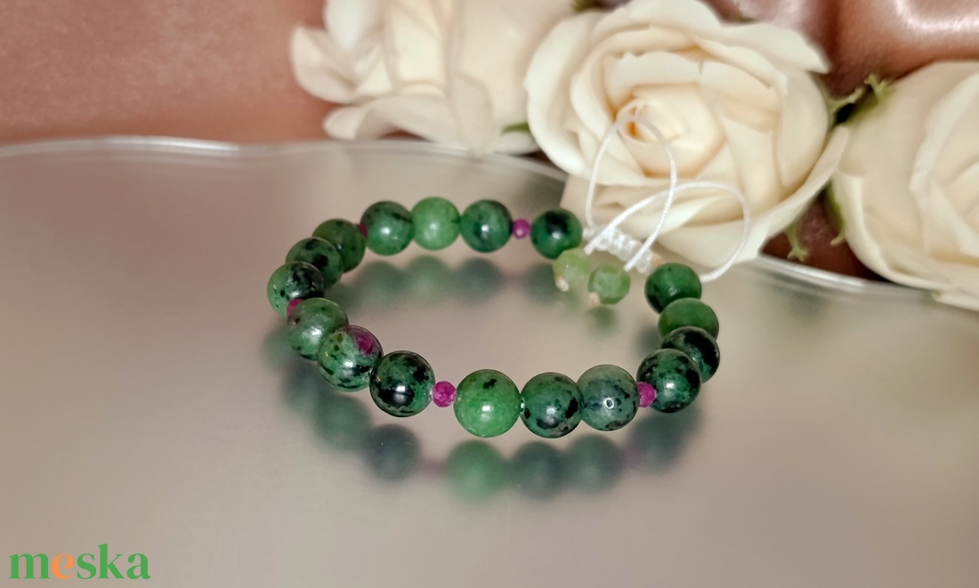 Rubin zoizit és rubin állítható női ásványkarkötő - ékszer - karkötő - ásványkarkötő - Meska.hu