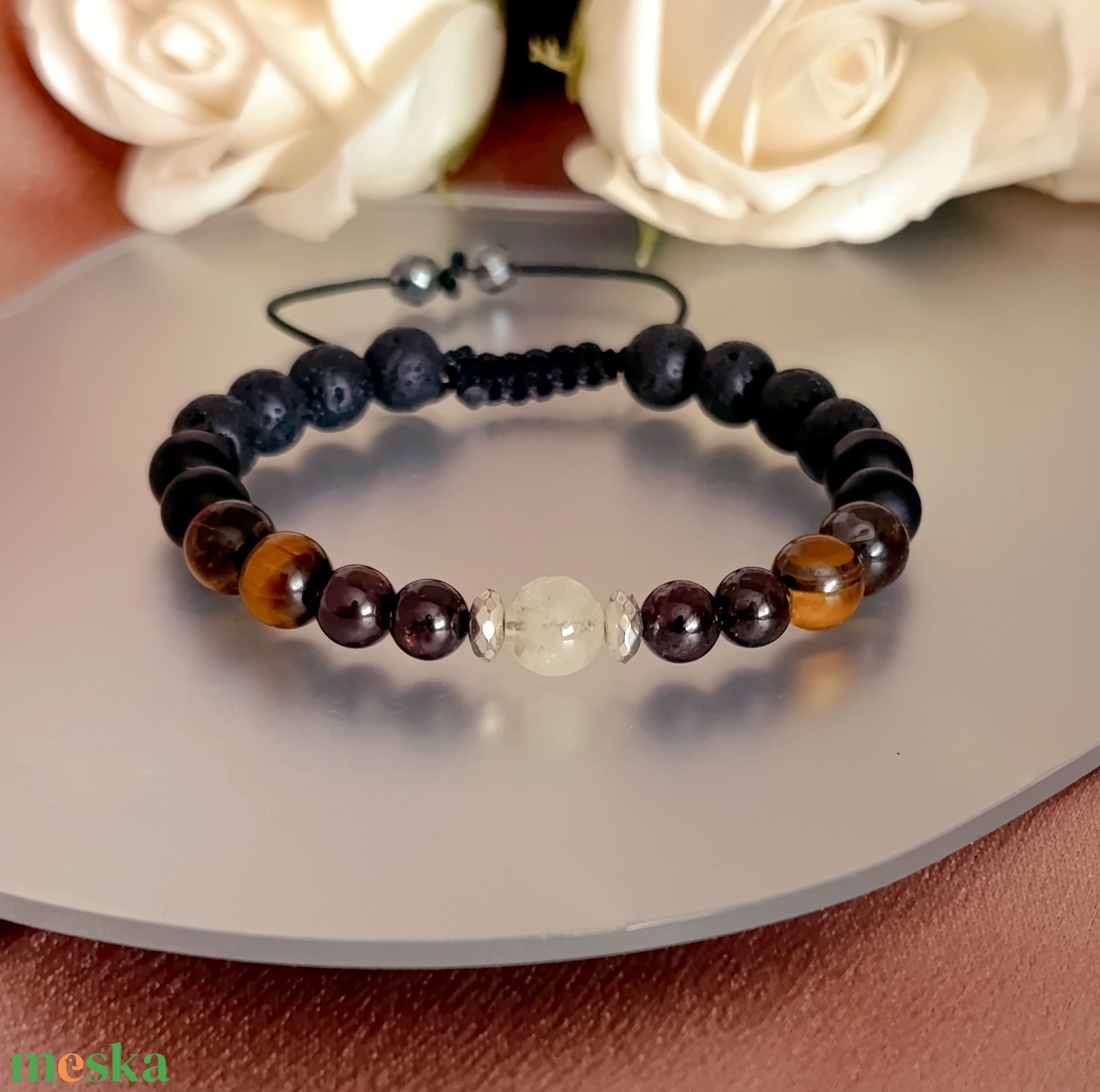Férfi ásvány karkötő citrinnel, gránáttal, tigrisszemmel, ónixszal és lávakővel - ékszer - karkötő - ásványkarkötő - Meska.hu