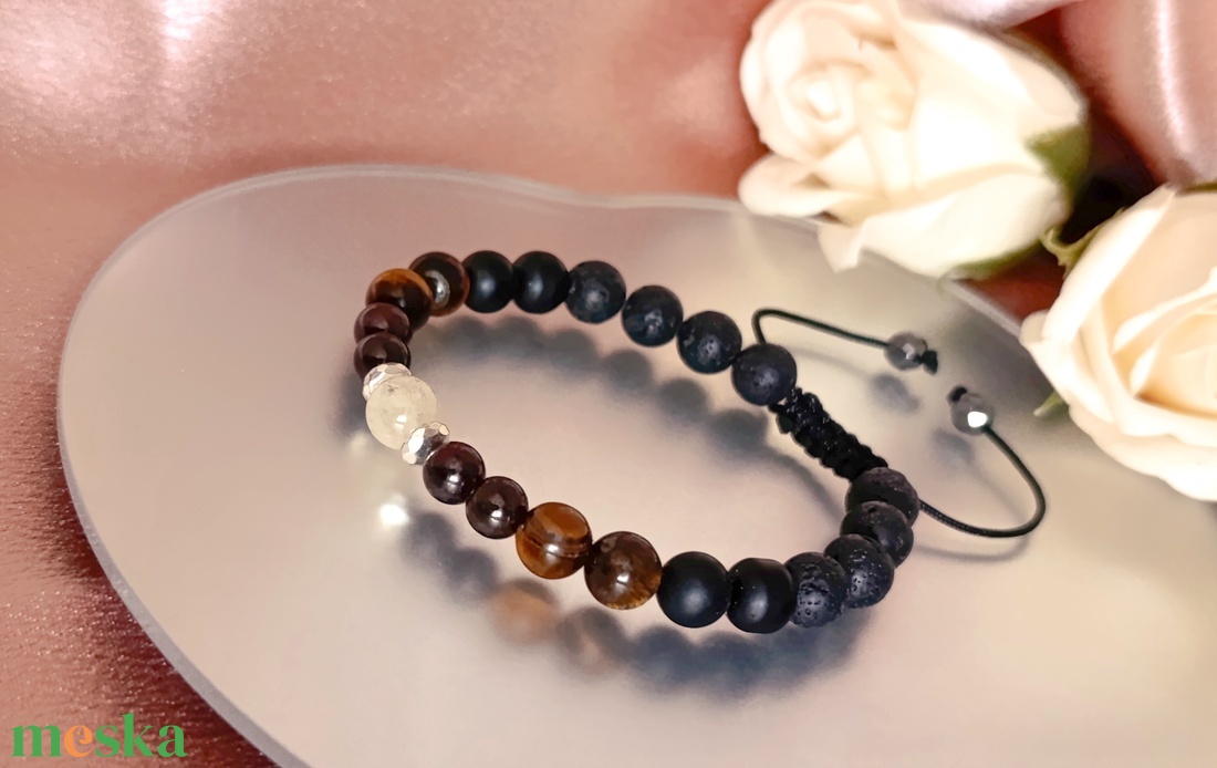 Férfi ásvány karkötő citrinnel, gránáttal, tigrisszemmel, ónixszal és lávakővel - ékszer - karkötő - ásványkarkötő - Meska.hu